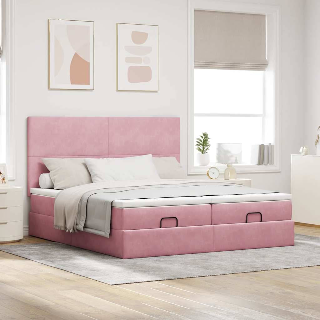 vidaXL Ottoman-Bett mit Matratzen & LEDs Rosa 180x200 cm Samt