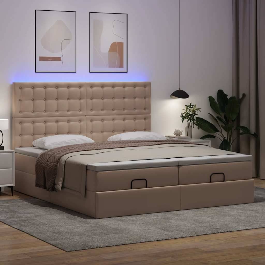 vidaXL Ottoman-Bett mit Matratzen LEDs Cappuccino 200x200cm Kunstleder