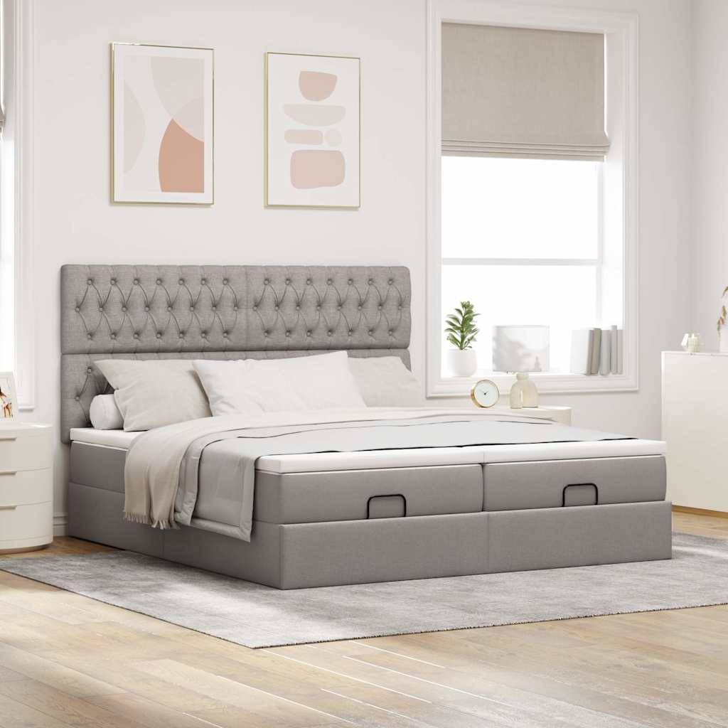 vidaXL Ottoman-Bett mit Matratzen Taupe 160x200 cm Stoff