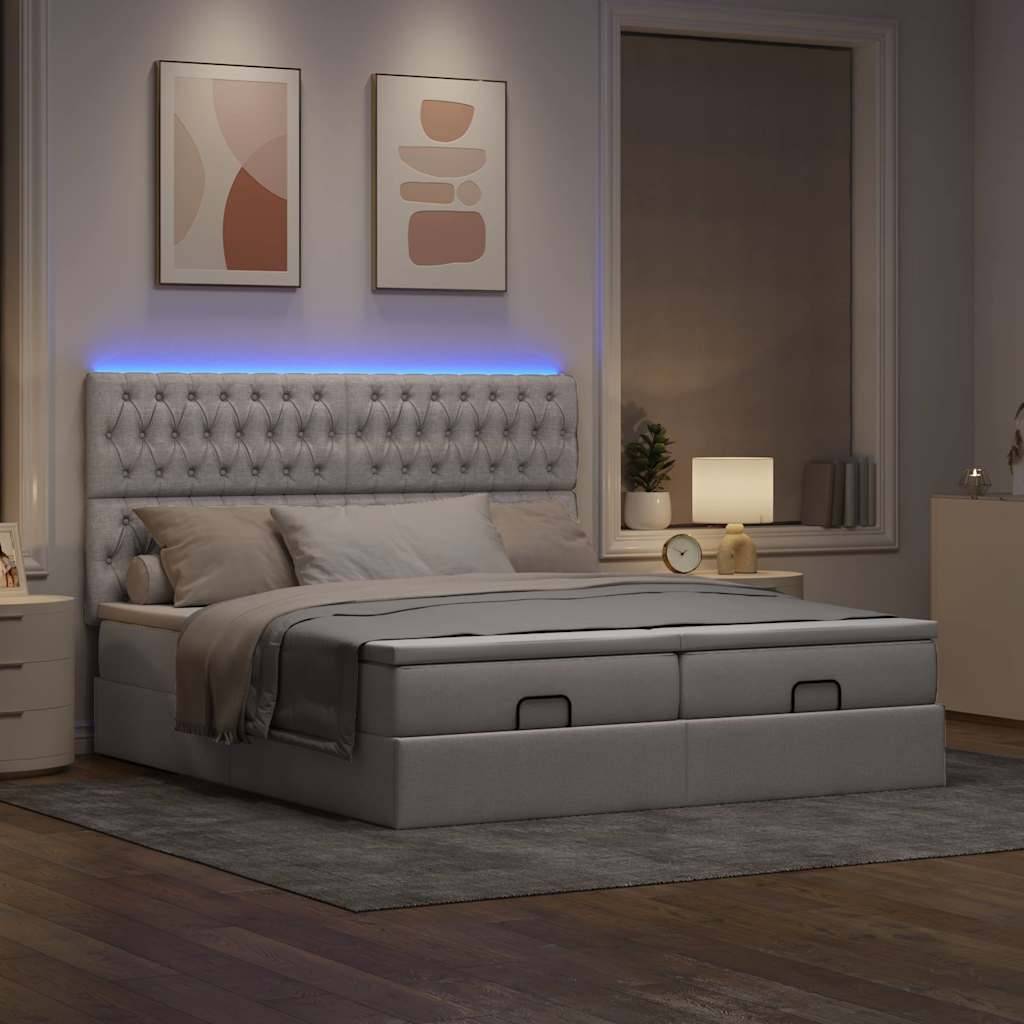 vidaXL Ottoman-Bett mit Matratzen & LEDs Taupe 200x200 cm Stoff