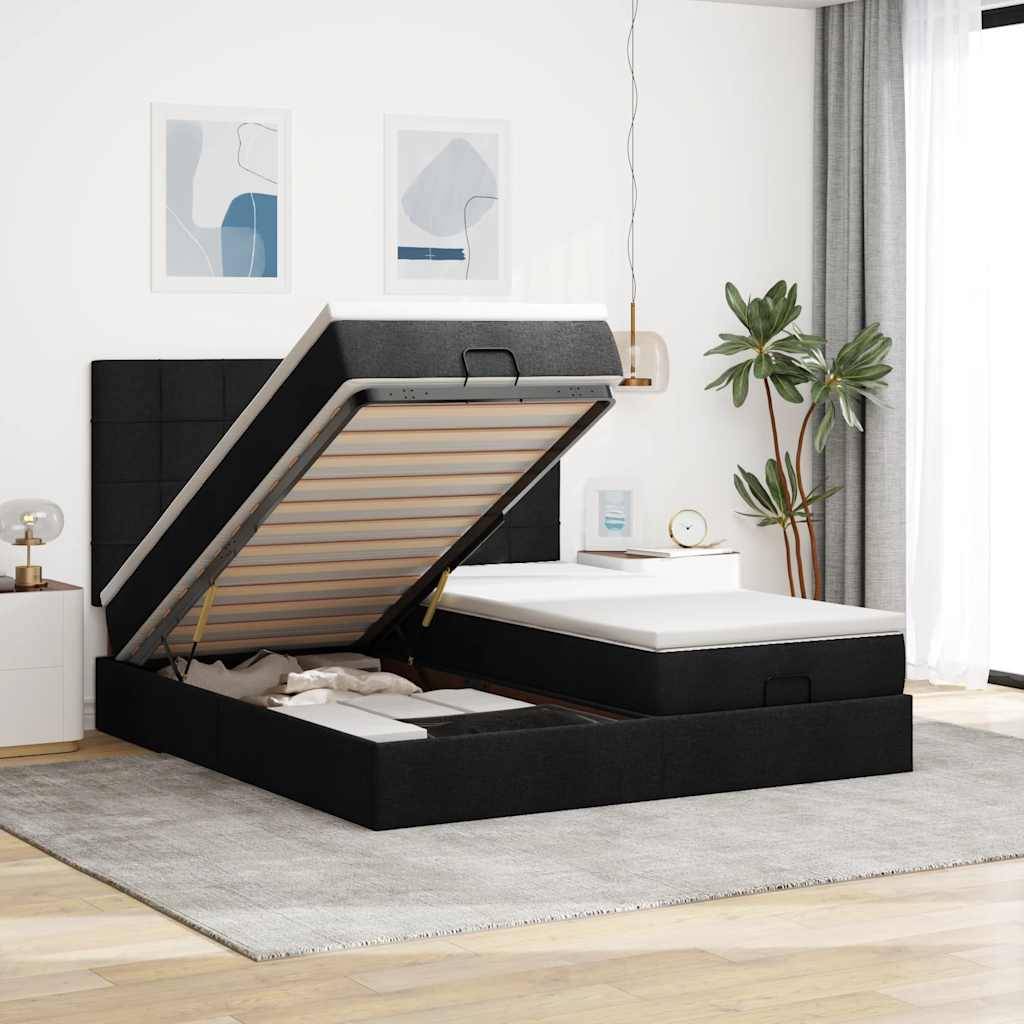 vidaXL Ottoman-Bett mit Matratzen & LEDs Schwarz 200x200 cm Stoff