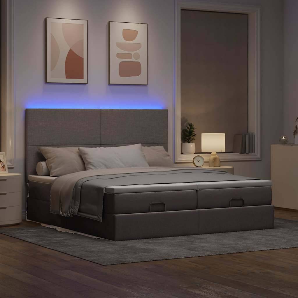 vidaXL Ottoman-Bett mit Matratzen & LEDs Taupe 160x200 cm Stoff