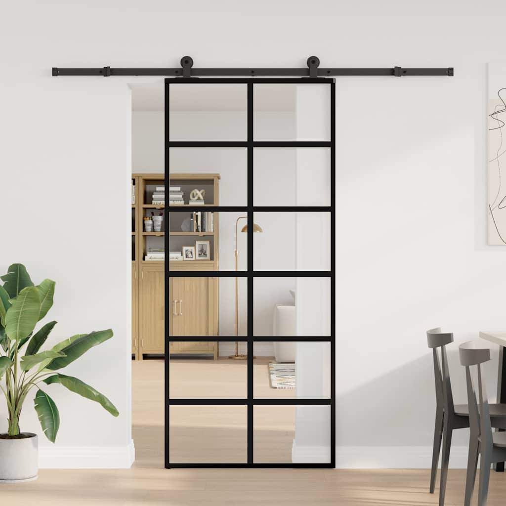 vidaXL Schiebetür mit Beschlag 90x205 cm ESG-Glas & Aluminium