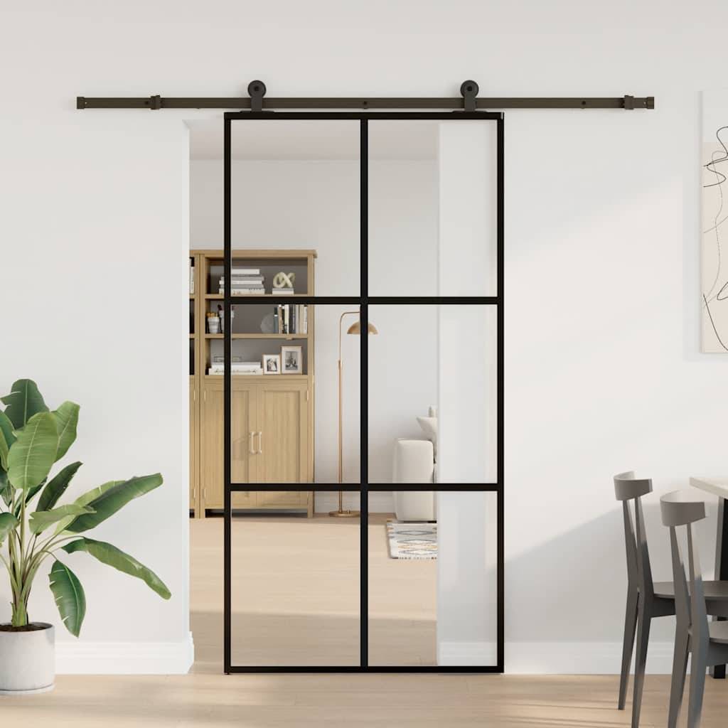 vidaXL Schiebetür mit Beschlag 102x205 cm ESG-Glas & Aluminium