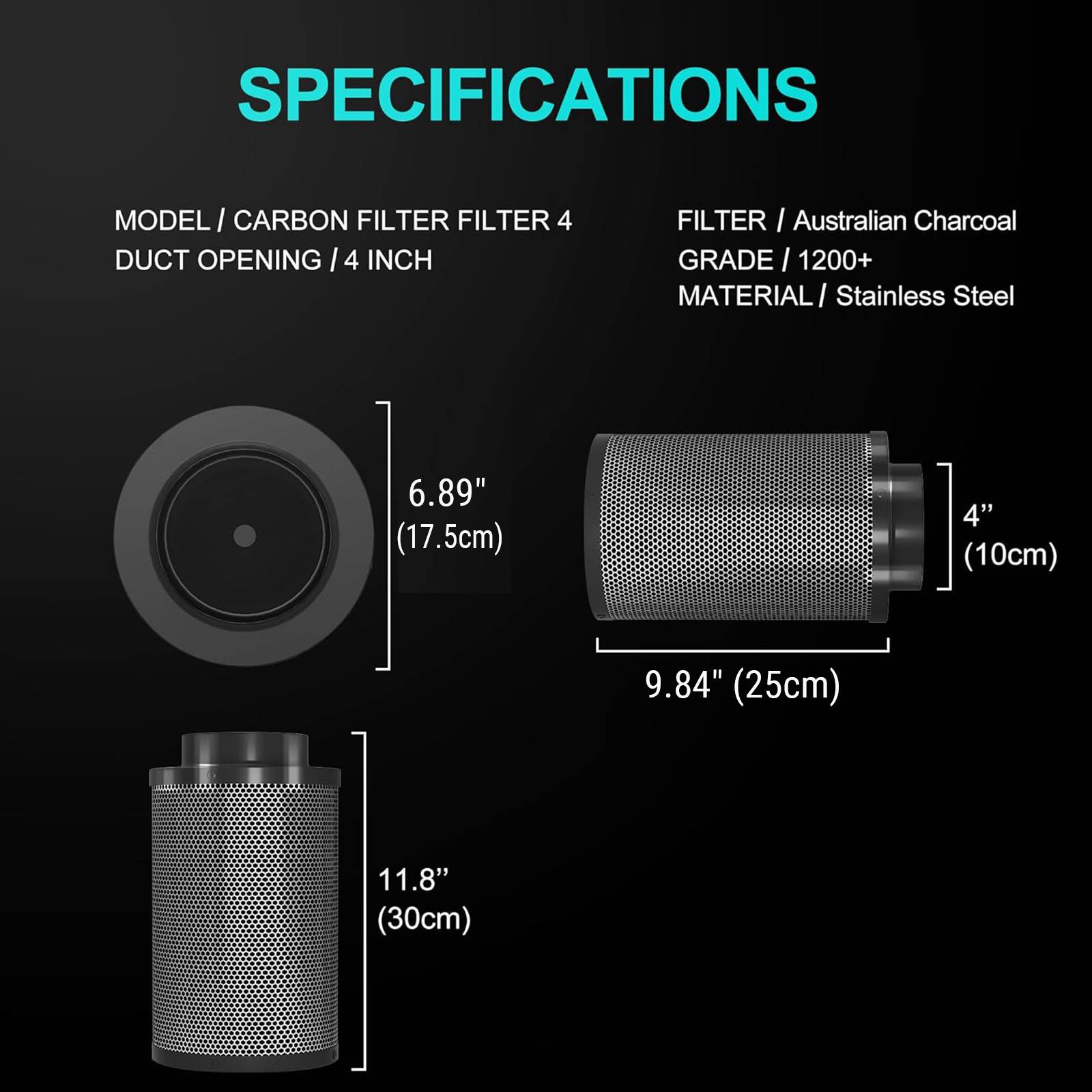 Growbox Rohrventilator-Set, 100mm Aktivkohlefilter Lüftungskomplettset, Wachstums-Abluftanlage Luftreinigung