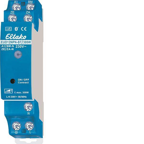 Blaues Relaisschalter mit der Bezeichnung „Eltako EUD12NPN-230V