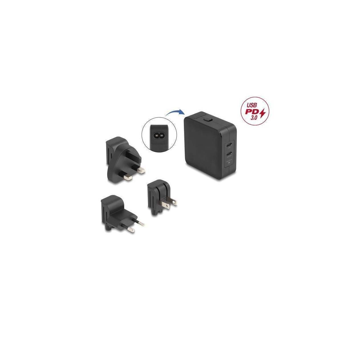 41443 - USB GaN Ladegerät 2 x USB Type-C PD 3.0 mit 65 W inklusive Strom-Adapter