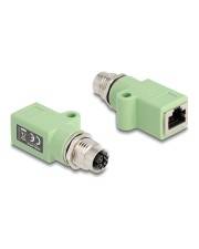 Delock M12 Adapter X-kodiert 8 Pin Buchse zu RJ45 Cat.5e mit Befestigungsloch gerade