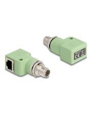 Delock M12 Adapter X-kodiert 8 Pin Stecker zu RJ45 Buchse Cat.5e mit Befestigungsloch 90°