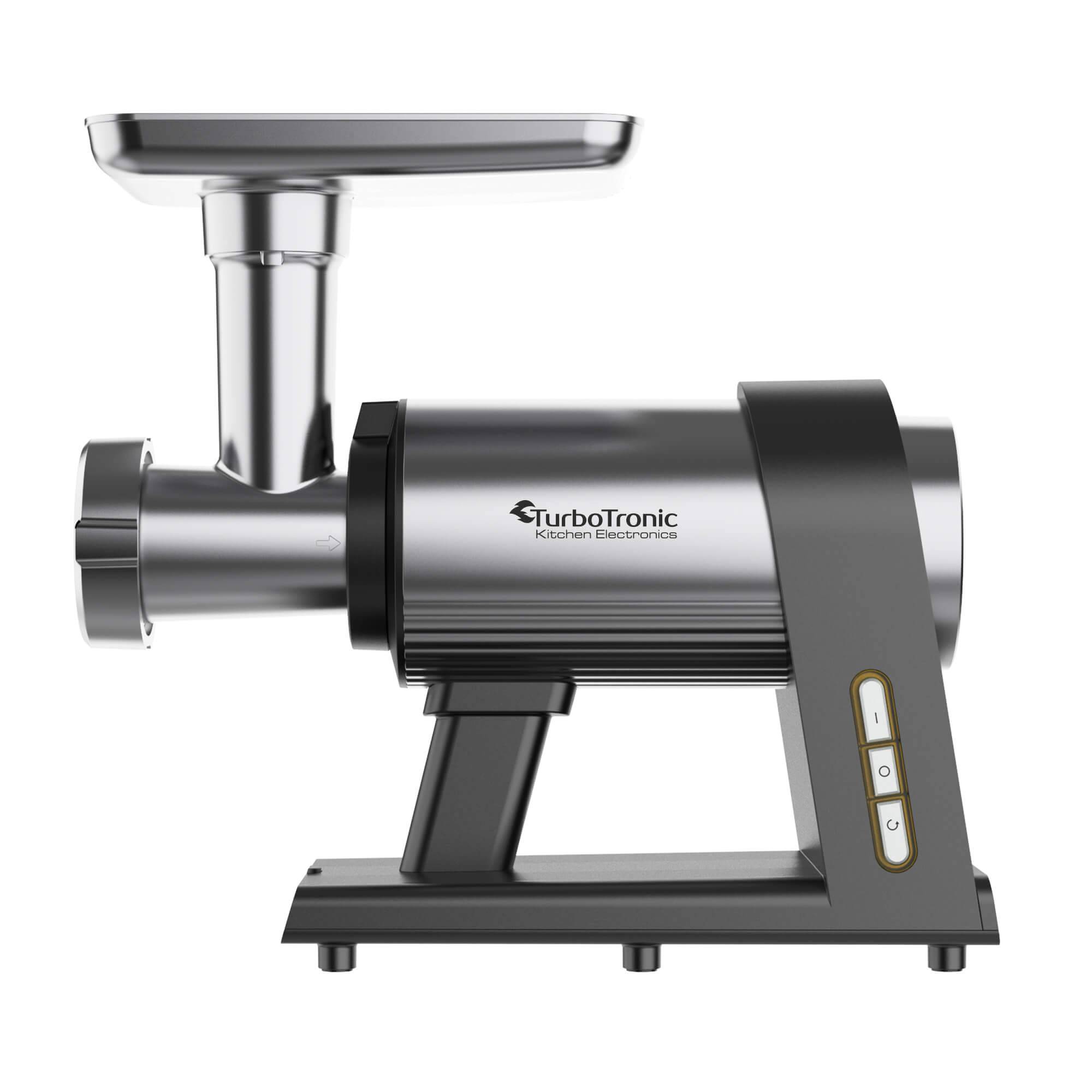 TurboTronic Elektrischer Fleischwolf Samurai – 2600W beste Maschine mit Spritzgepäckvorsatz Metallgetriebe Gemüse Zerkleinerer Zubehör aus Edelst
