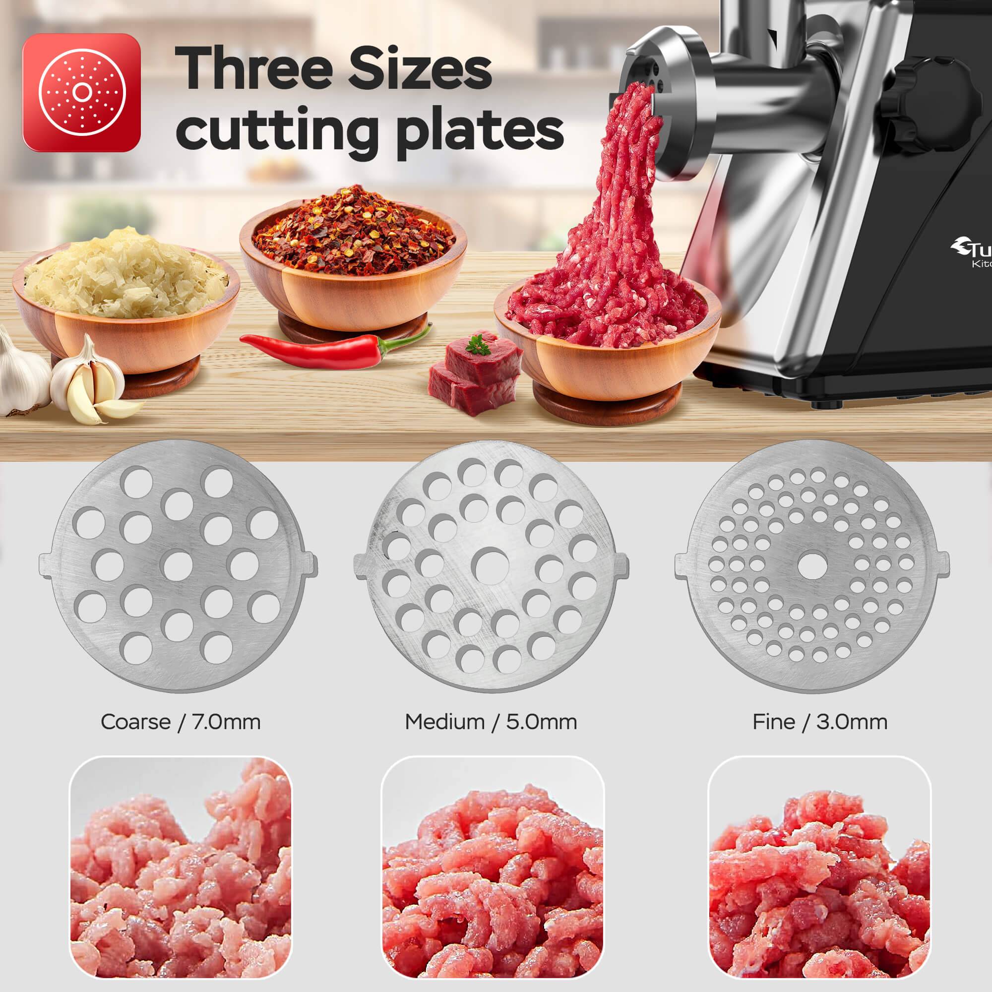 TurboTronic Elektrischer Fleischwolf Samurai – 2000W rostfreie Edelstahl Klingen Metallgetriebe beste Maschine Wurstfüller mit Spritzgebäckvorsatz