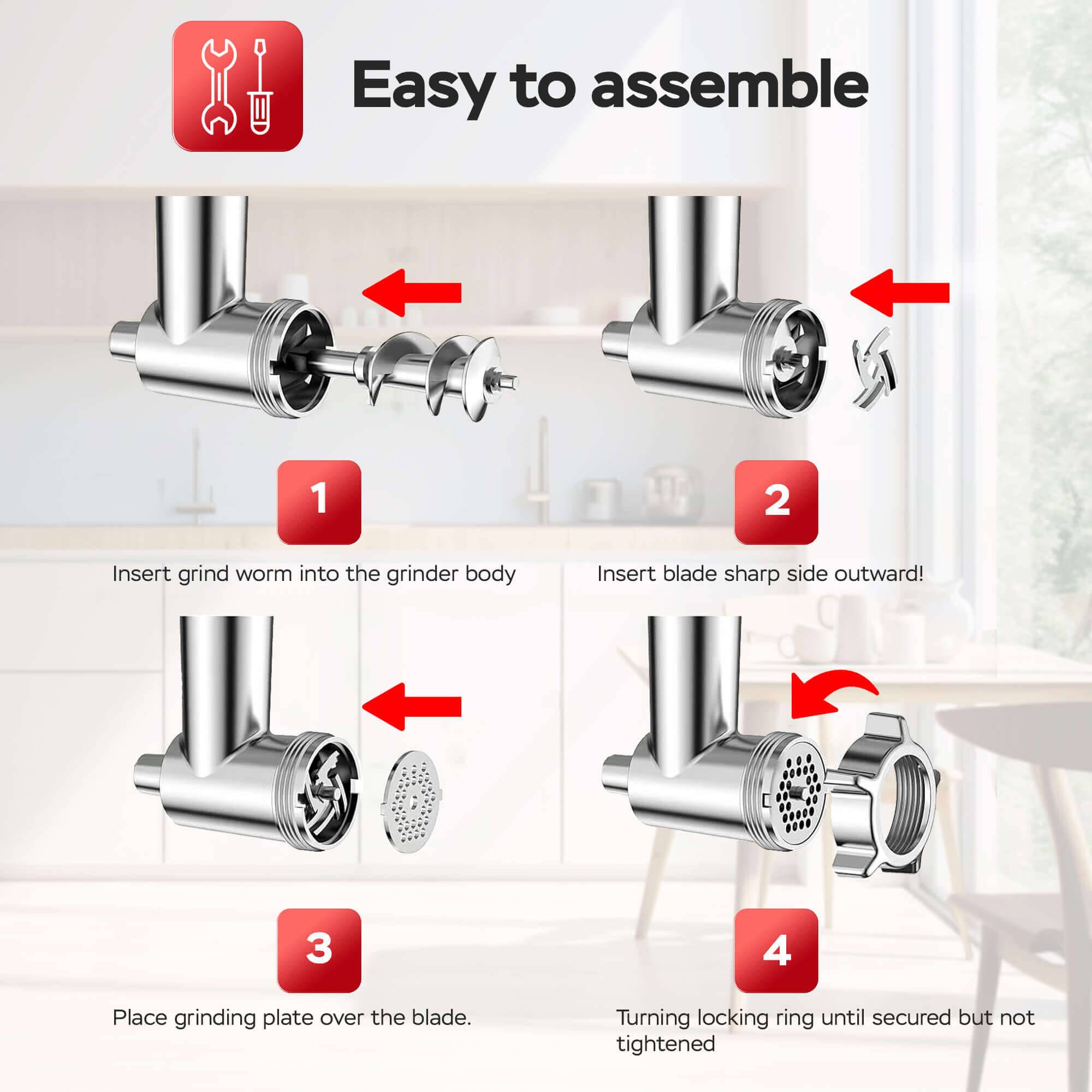 TurboTronic Elektrischer Fleischwolf Samurai – 2000W rostfreie Edelstahl Klingen Metallgetriebe beste Maschine Wurstfüller mit Spritzgebäckvorsatz