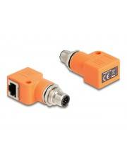 Delock M12 Adapter A-kodiert 8 Pin Stecker zu RJ45 Buchse Cat.5e mit Befestigungsloch 90°