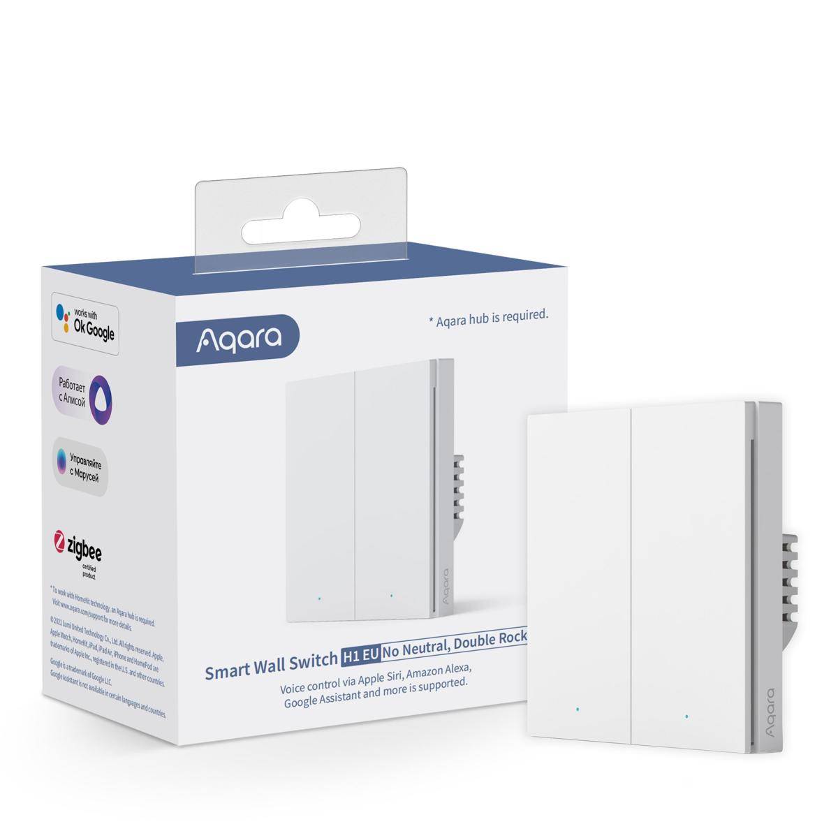 AQAZWS-EUK02 - Smart Wall Switch H1 White No Neutral, Double Rocker (Zigbee)