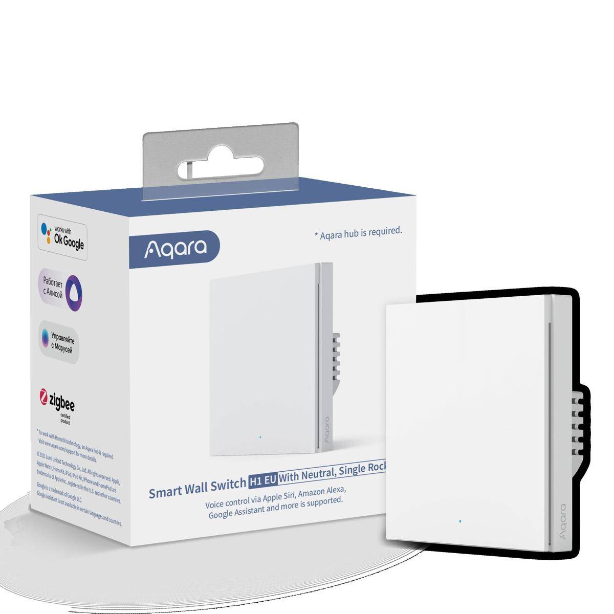 AQAZWS-EUK03 - Smart Wall Switch H1 White With Neutral, Single Rocker (Zigbee)