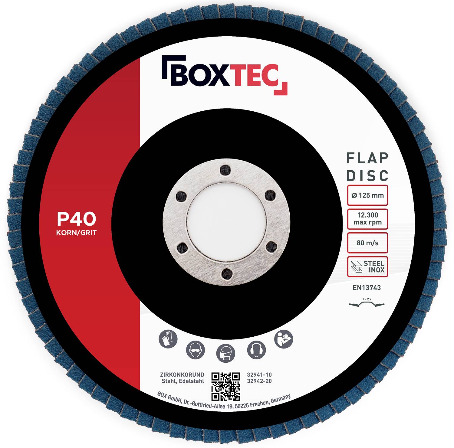 BOXTEC Profi-Fächerscheiben BLAU 125mm INOX Lamellenscheiben-P80 - 20er Pack