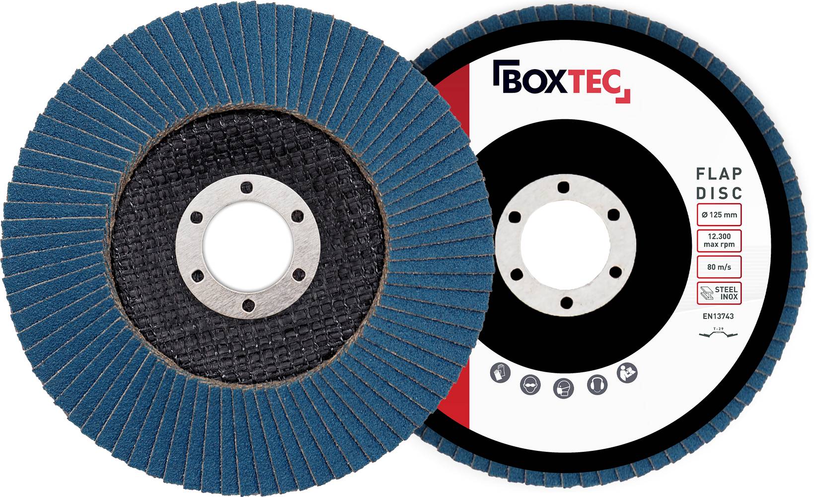 BOXTEC Profi-Fächerscheiben BLAU 125mm INOX Lamellenscheiben-P60 - 10er Pack