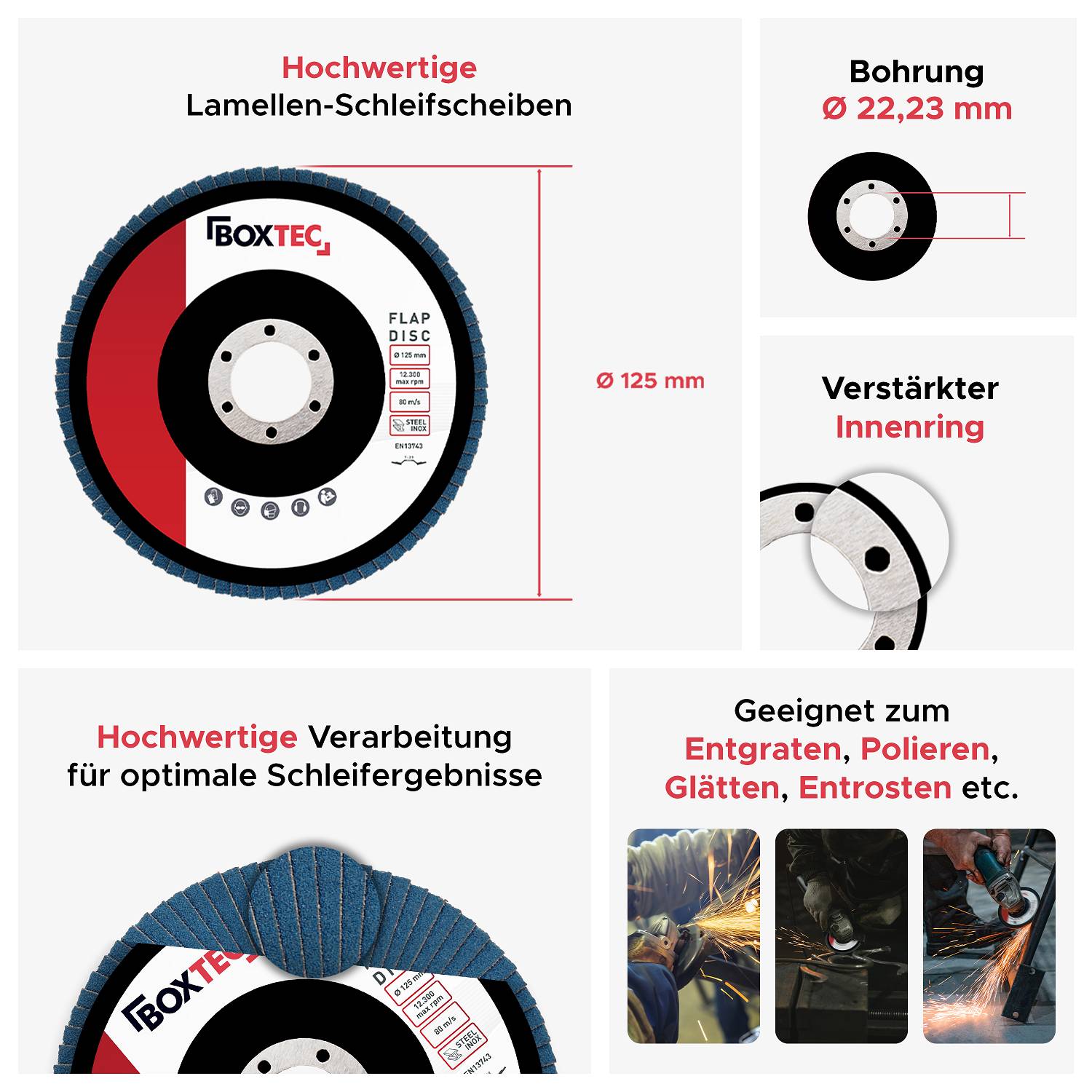 BOXTEC Profi-Fächerscheiben BLAU 125mm INOX Lamellenscheiben-P60 - 20er Pack