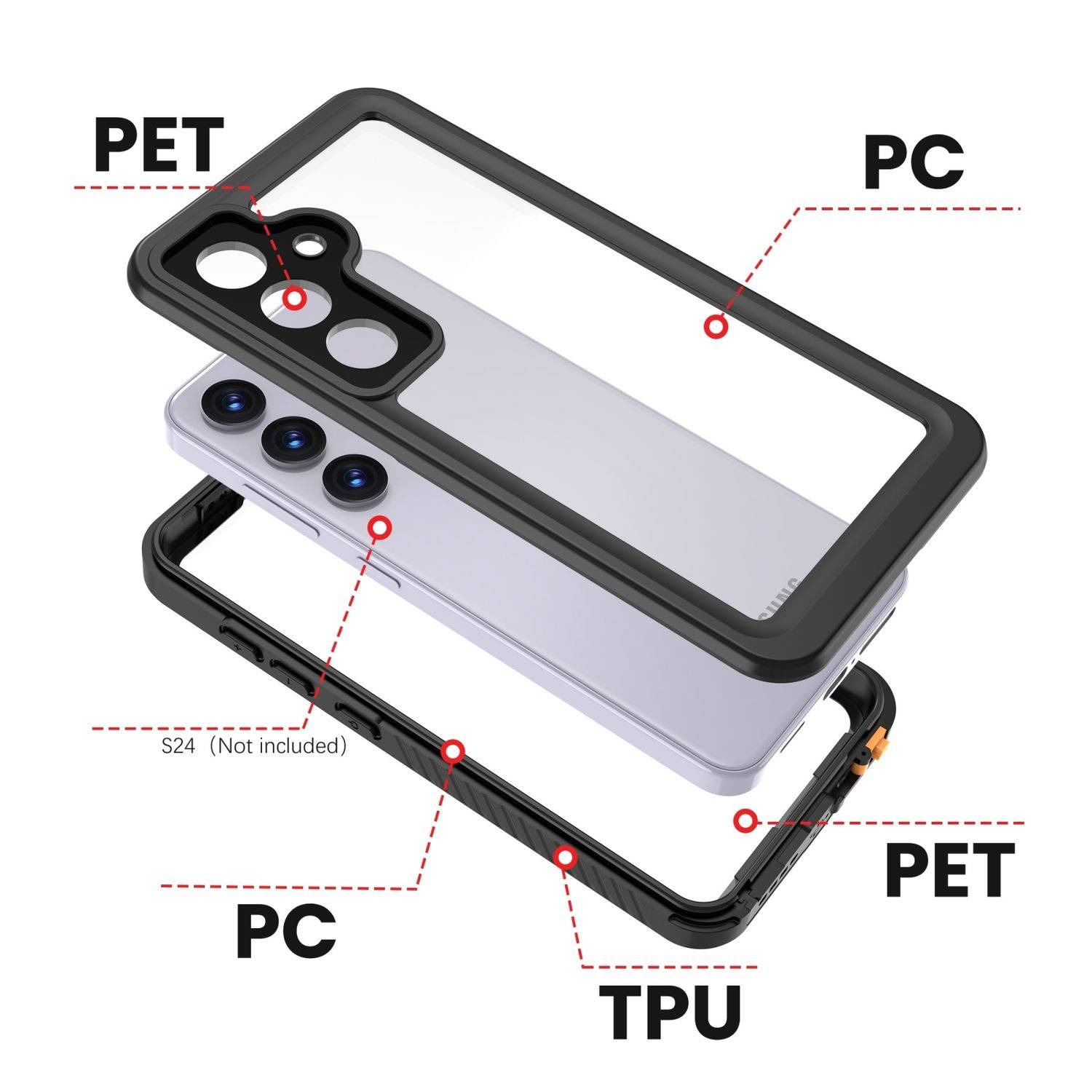 Für Samsung Galaxy S24 FE 360 Grad Full Body Wasserdichte Schutz Handy Tasche Schwarz