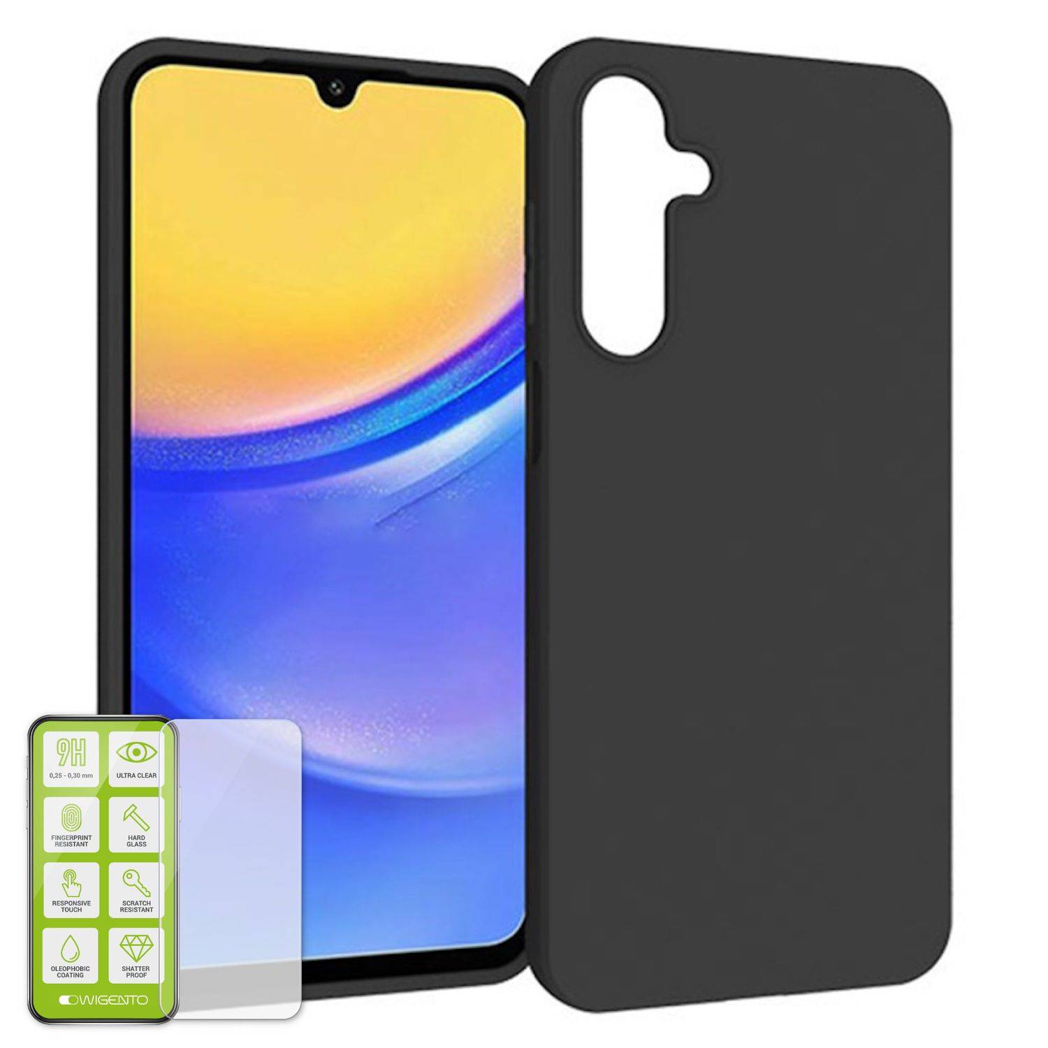 Für Samsung Galaxy A16 Silikon TPU Schutz Hülle Schwarz + H9 Hart Glas Folie