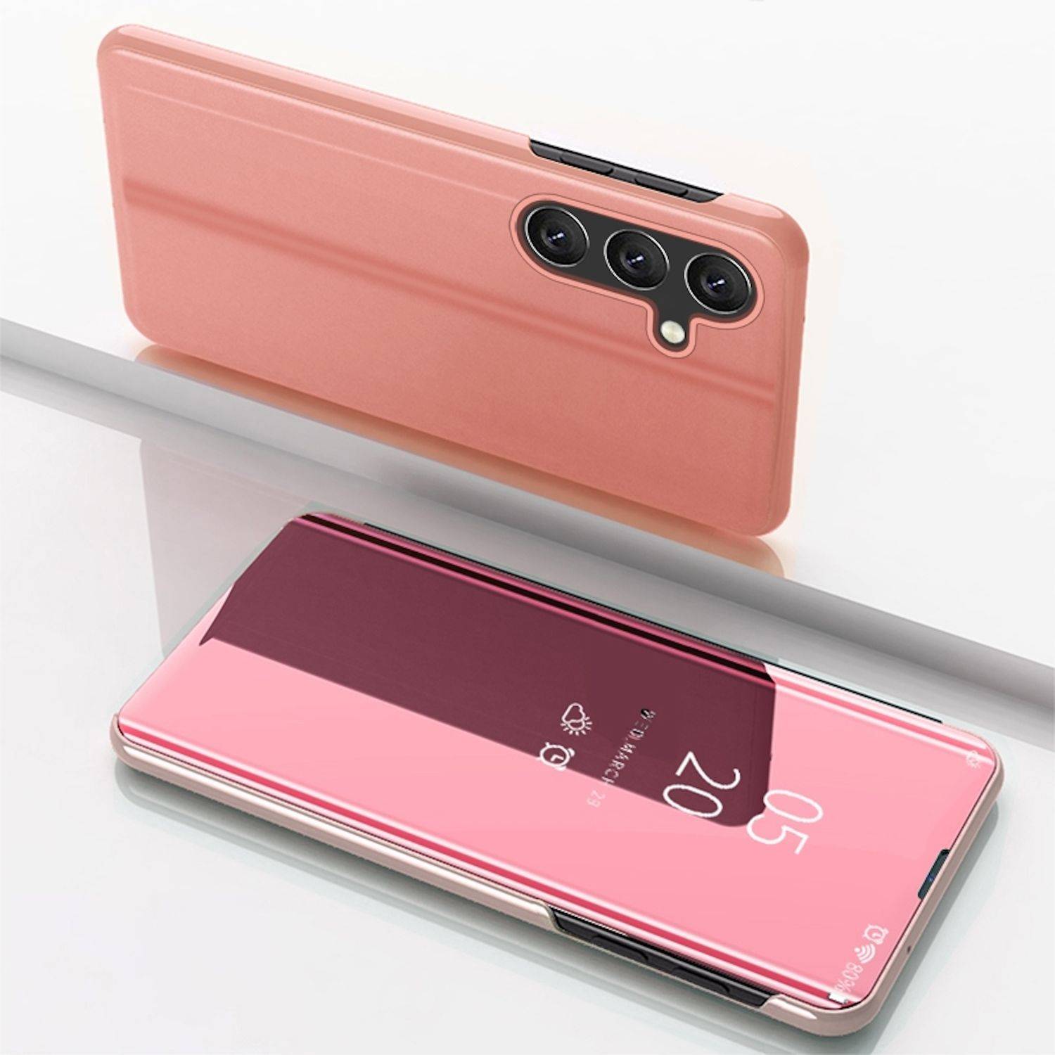 Für Samsung Galaxy S25 Plus 5G View Spiegel Handy Smart Cover Wake UP Funktion Case Pink