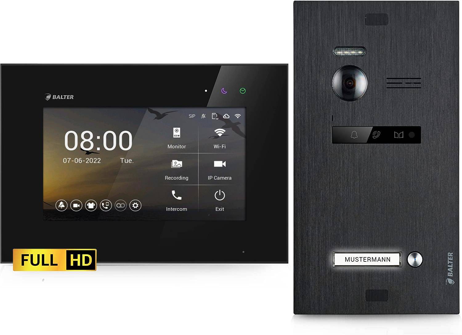 Balter EVO-HD Video Türsprechanlage, Video Türklingel mit Kamera, 1 Familienhaus Klingel, 7 Zoll HD Monitor, Full HD-Kamera, 2 Draht Bus, Gegensprec