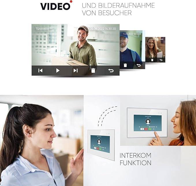 Balter EVO-HD Video Türsprechanlage, Video Türklingel mit Kamera, Smartphone App, 1 Familienhaus Klingel, 2X 7 Zoll HD Monitore, Full HD-Kamera, 2