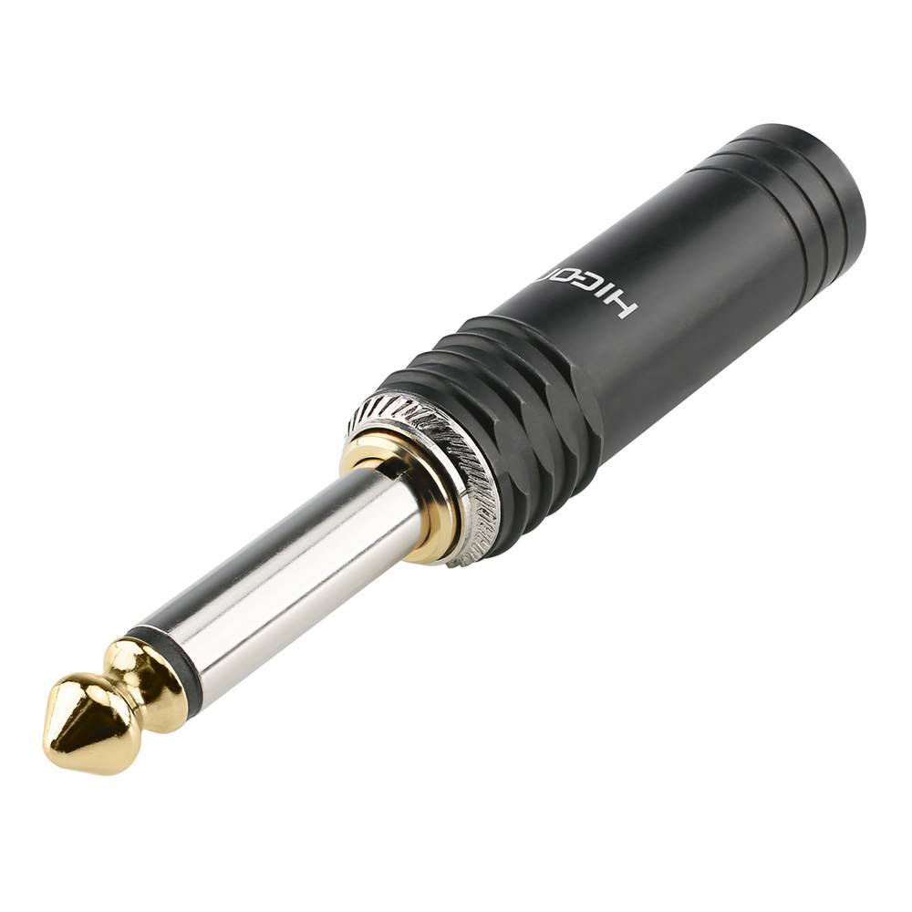 HICON Klinke (6,3mm) NOISEFREE 2-pol Metall-Stecker, Pin Massivpin mit Goldtip, gerade, schwarz