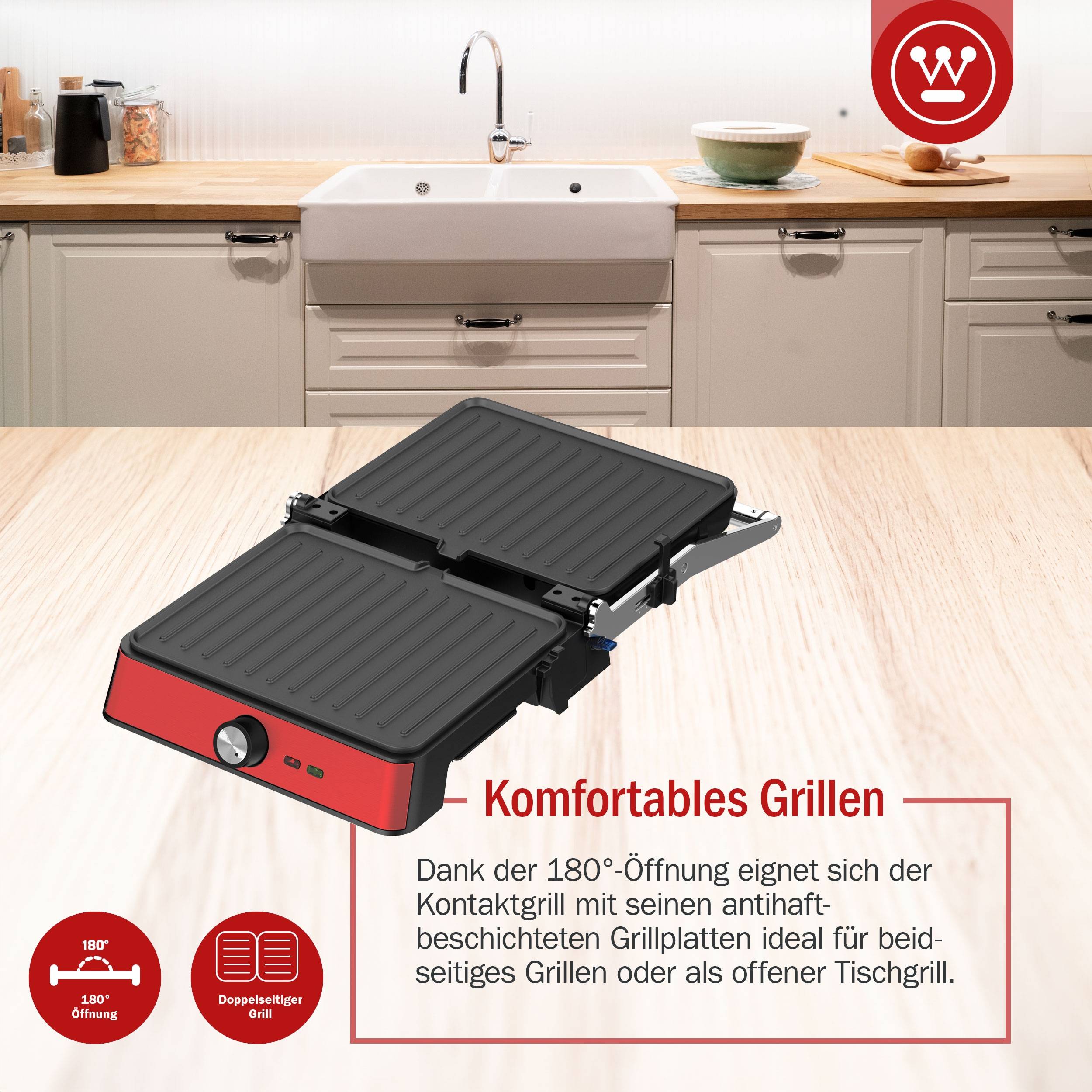 Westinghouse Kontaktgrill, höhenverstellbar, Antihaftbeschichtung, 2200W 29x24 c