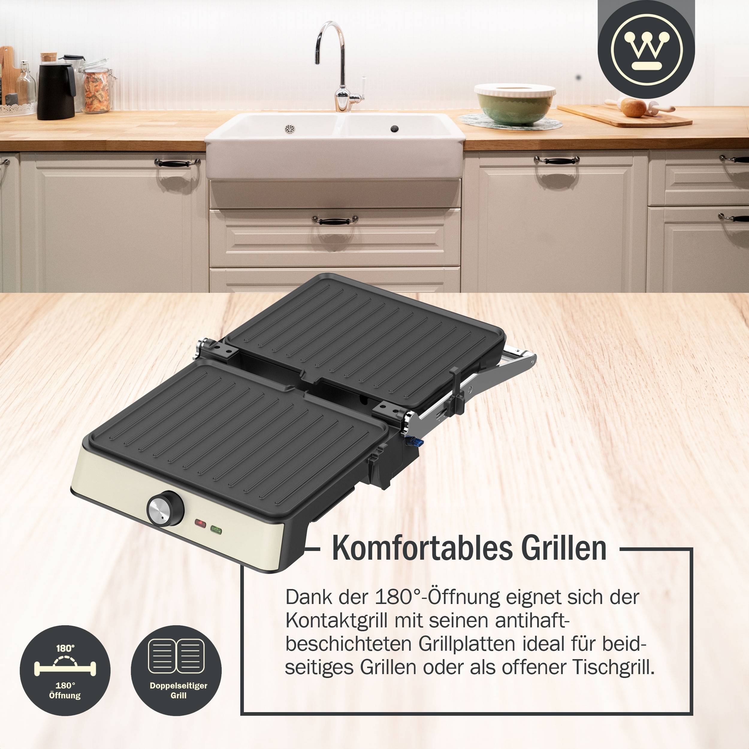 Westinghouse Kontaktgrill, höhenverstellbar, Antihaftbeschichtung, 2200W 29x24 c