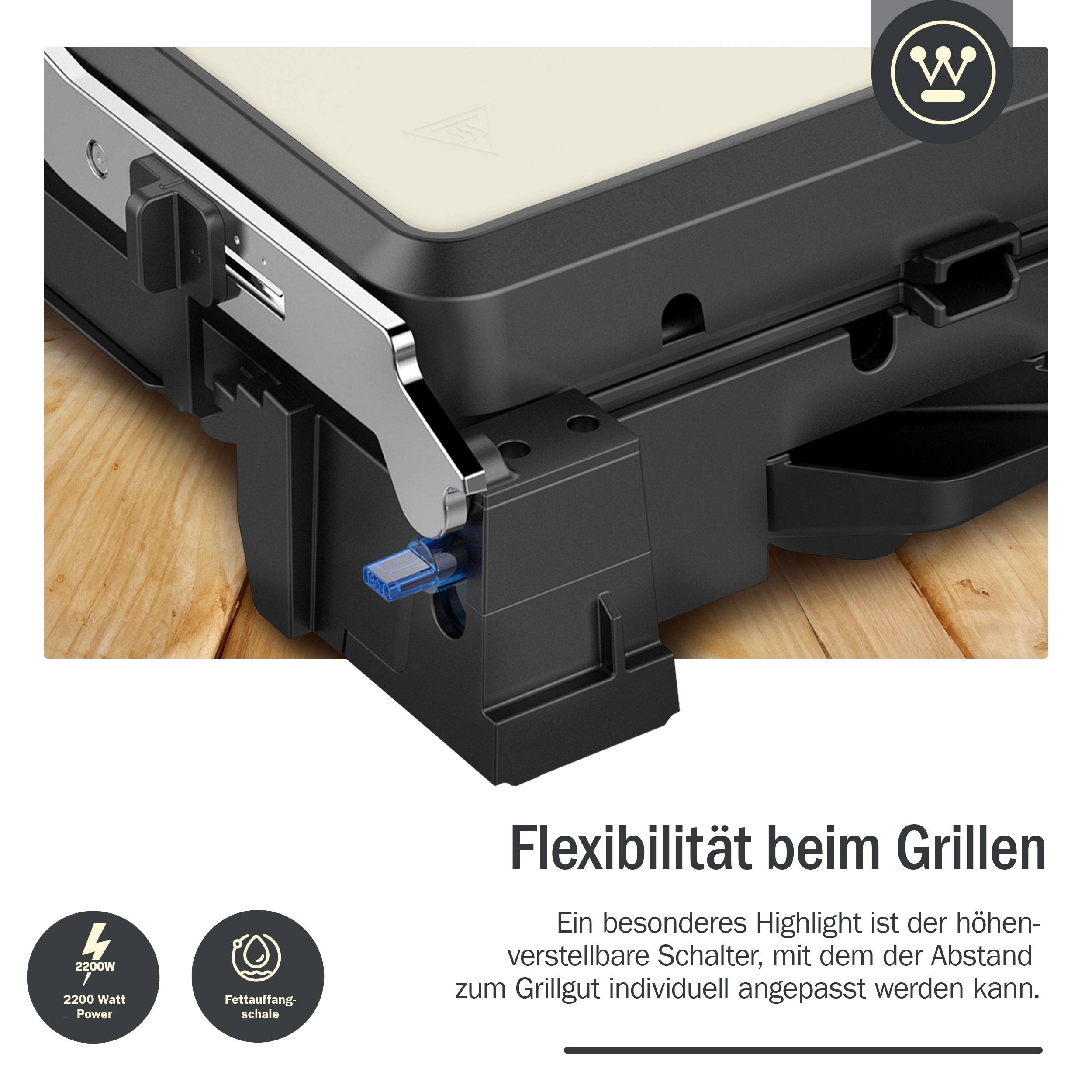 Westinghouse Kontaktgrill, höhenverstellbar, Antihaftbeschichtung, 2200W 29x24 c