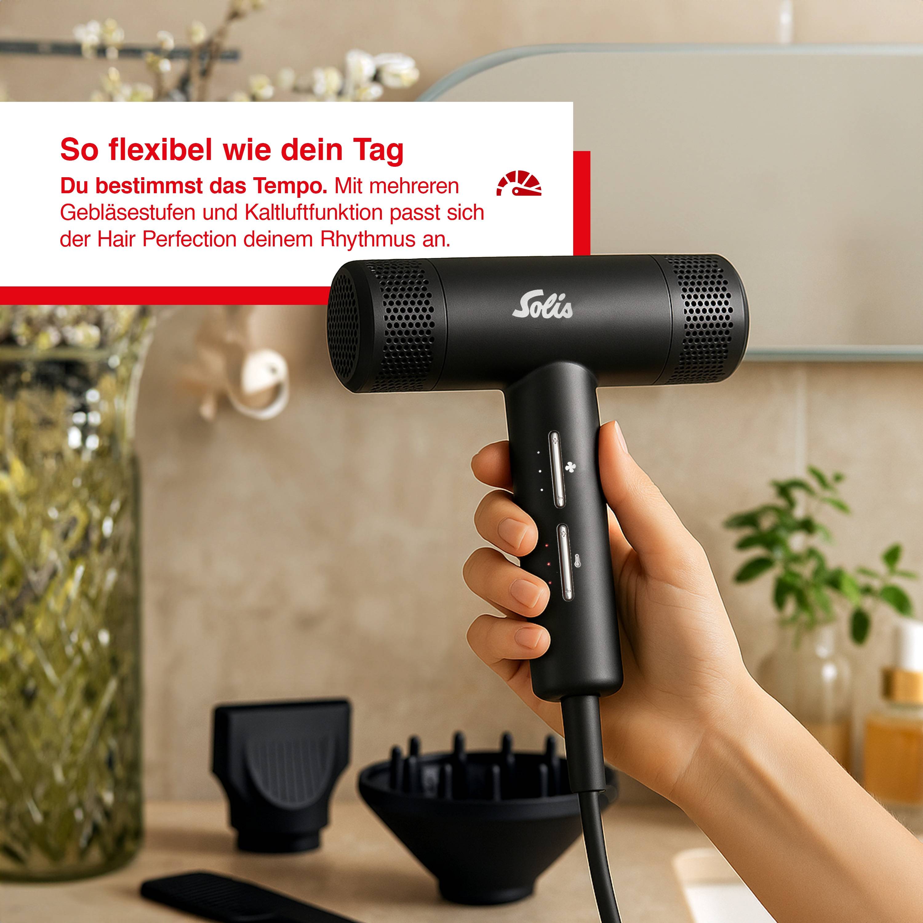 Solis Haartrockner Hair Perfection, Ionen, 3 Stufen, hohe Trockenleistung