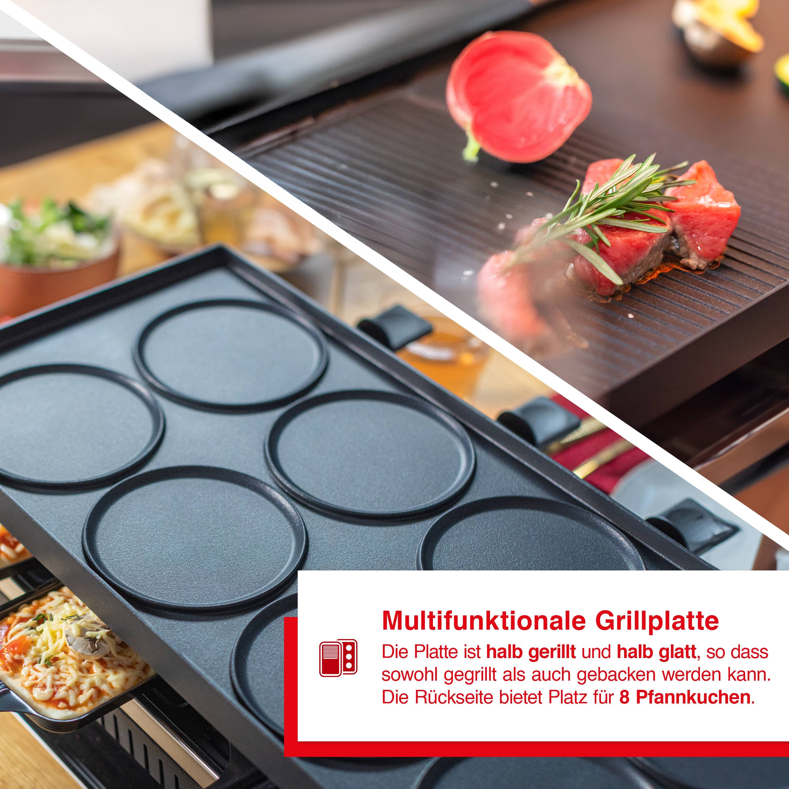 Solis 3 in 1 Raclette Tischgrill, 1500 W, 10 Personen, Grillen, Raclette, Crepes