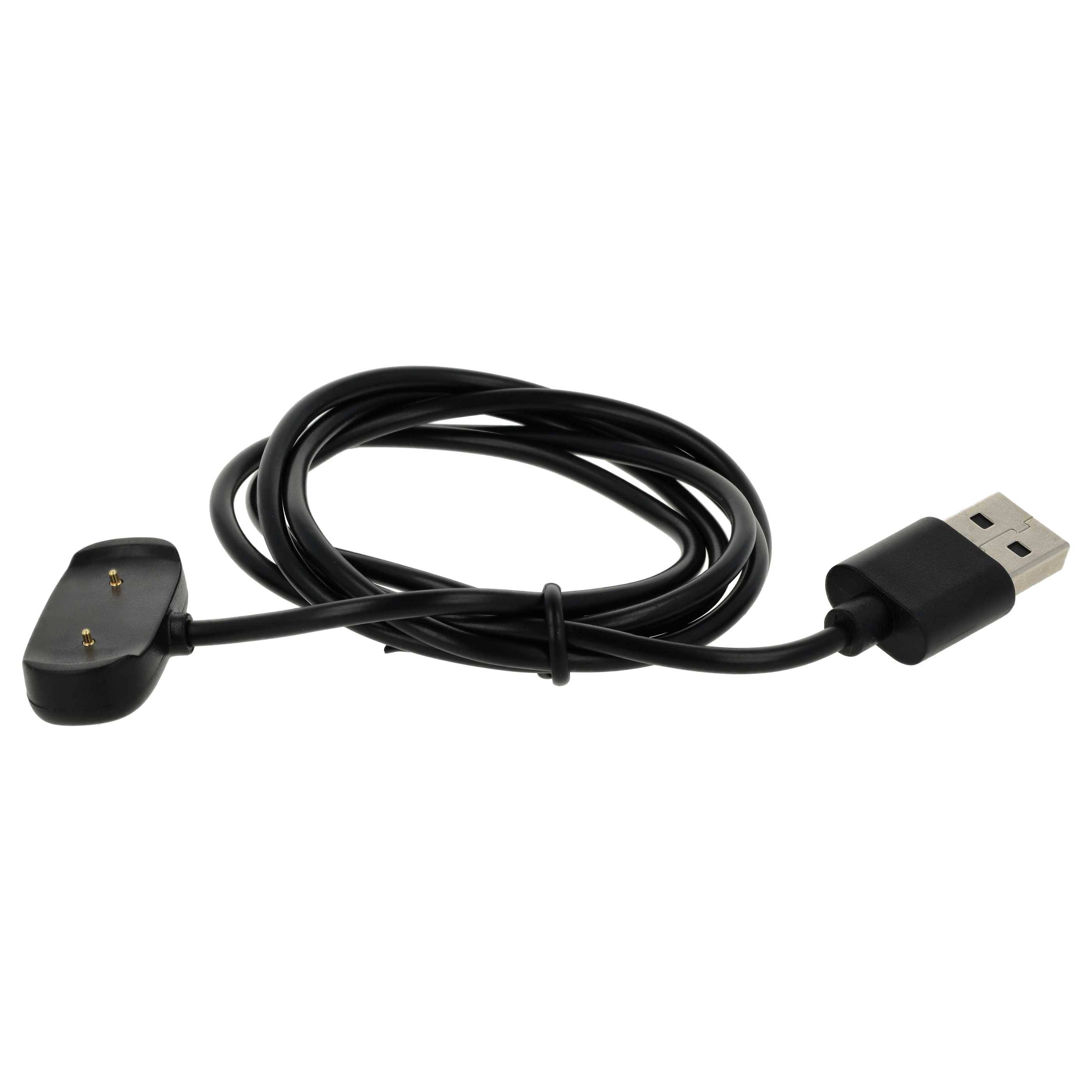 Schwarzes USB-Ladekabel mit magnetischer Ladespitze und standardmäßigem USB-A-Stecker auf weißem Hintergrund.