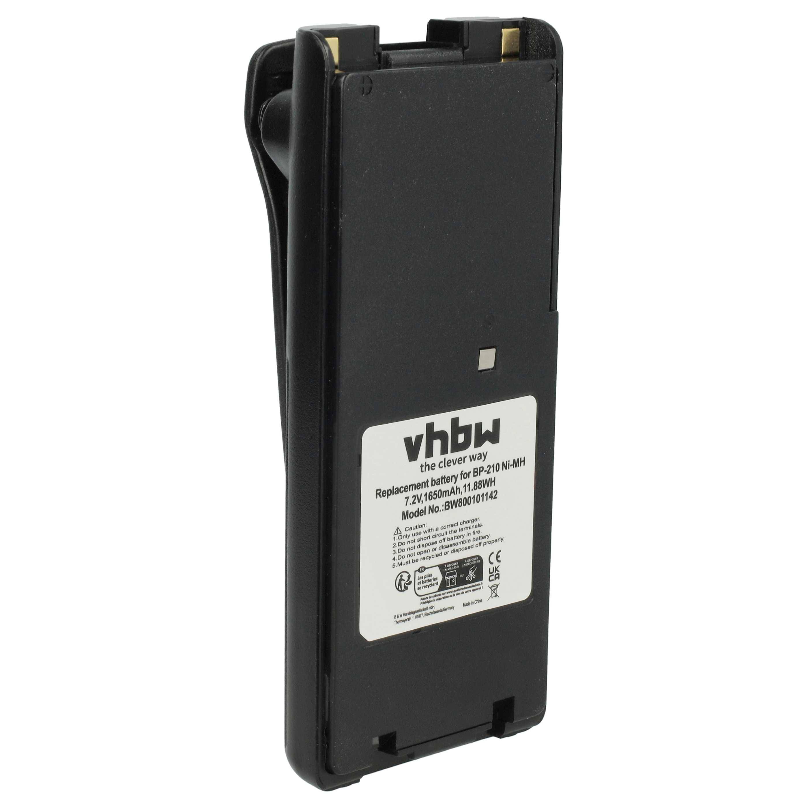 vhbw Akku Ersatz für Icom BP-211N, BP-222N, BP-222 für Funkgerät, Walkie Talkie (1650 mAh, 7,2 V, NiMH) + Gürtelclip