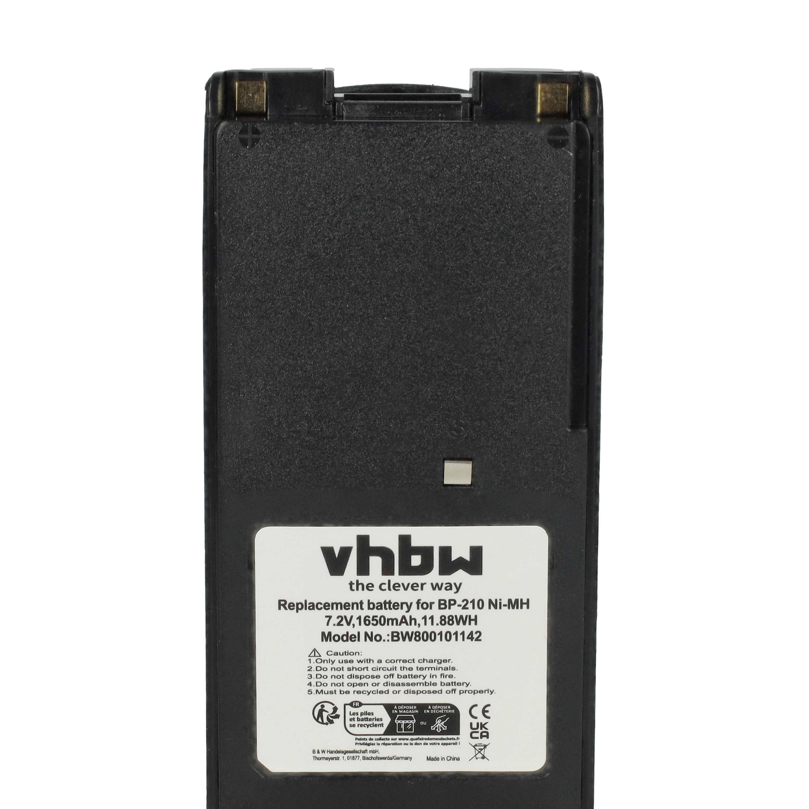 vhbw Akku Ersatz für Icom BP-211N, BP-222N, BP-222 für Funkgerät, Walkie Talkie (1650 mAh, 7,2 V, NiMH) + Gürtelclip