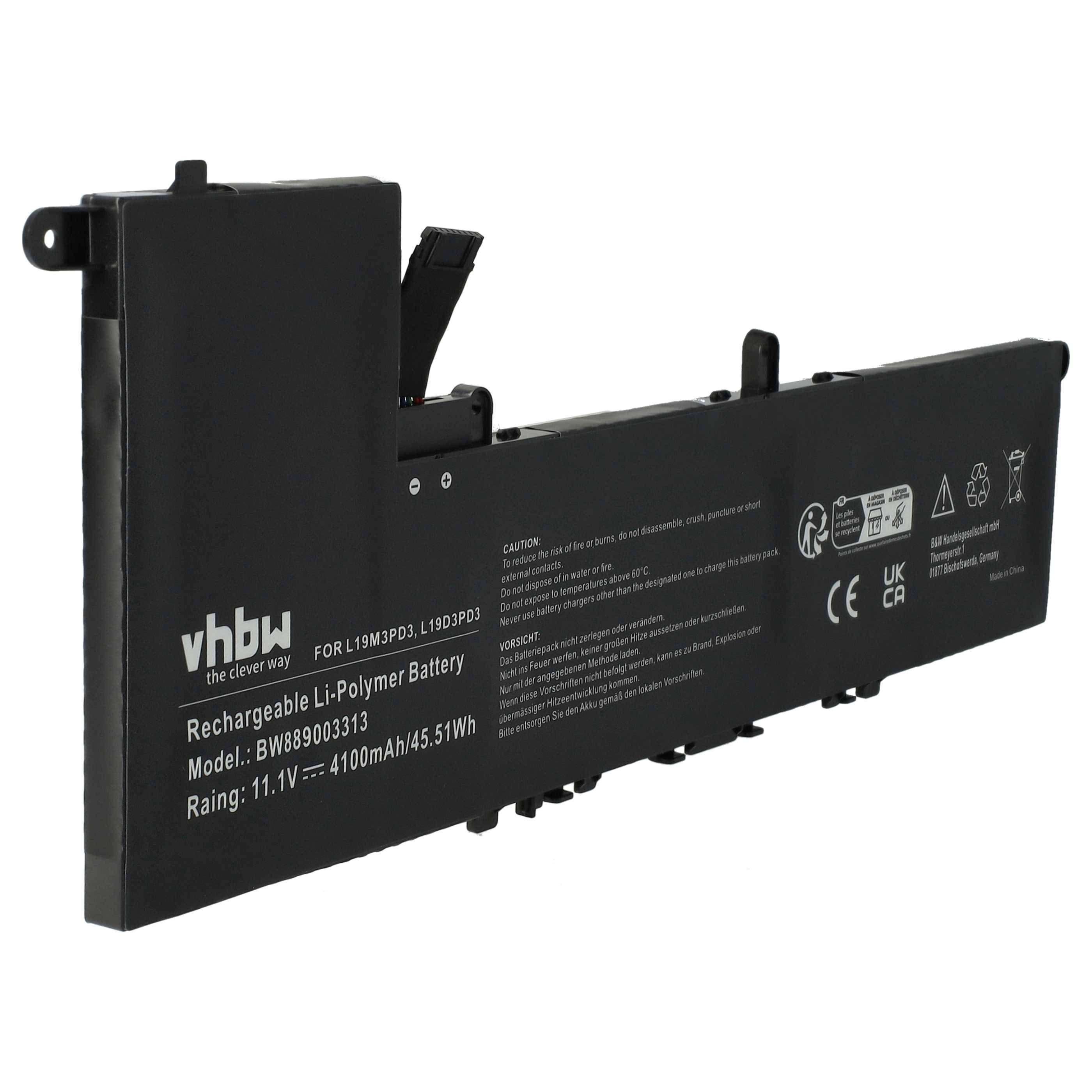 vhbw Akku Ersatz für Lenovo L19L3PD3, L19D3PD3, L19M3PD3, SB10V27764, SB10V27762 für Notebook (4100 mAh, 11,1 V, Li-Polymer)