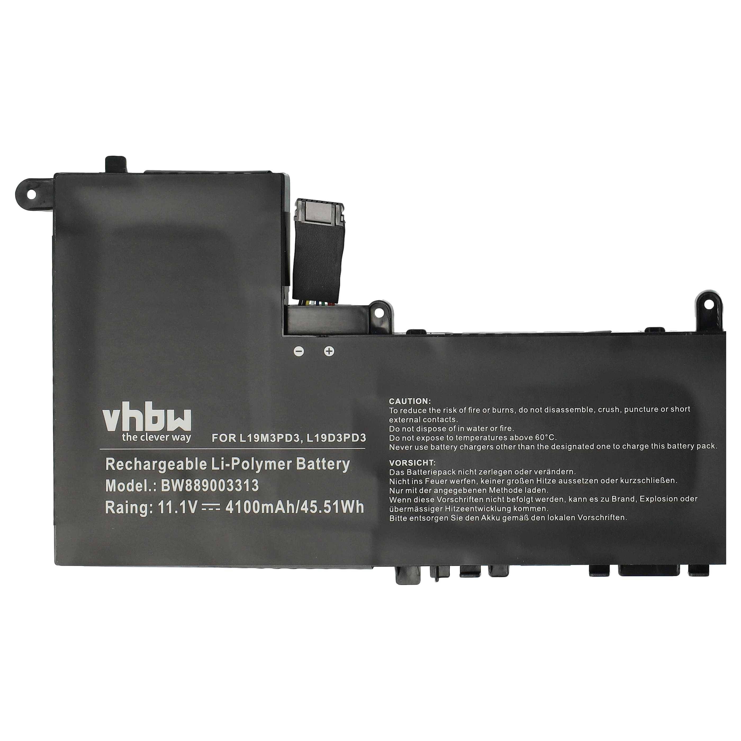 vhbw wiederaufladbarer Li-Polymer-Akku für L19M3PD3, L19D3PD3. Modell: BW88903313. Nennwerte: 11,1V – 4100mAh/45,51Wh.