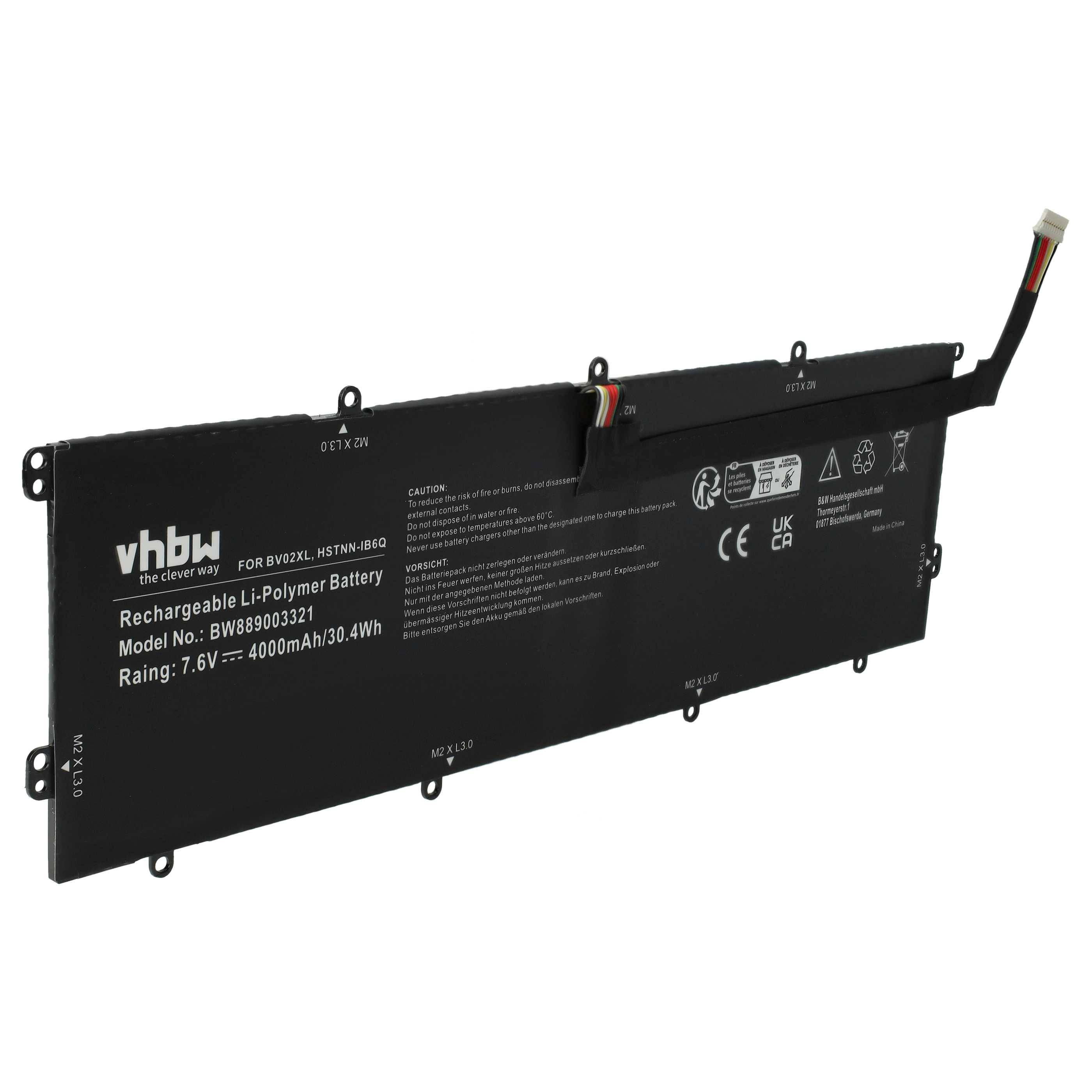 vhbw Akku kompatibel mit HP Envy X2 13-J020CA, X2 13-J012DX, X2 13-J011NW, X2 13-J011NF Notebook (4000 mAh, 7,6 V, Li-Polymer)