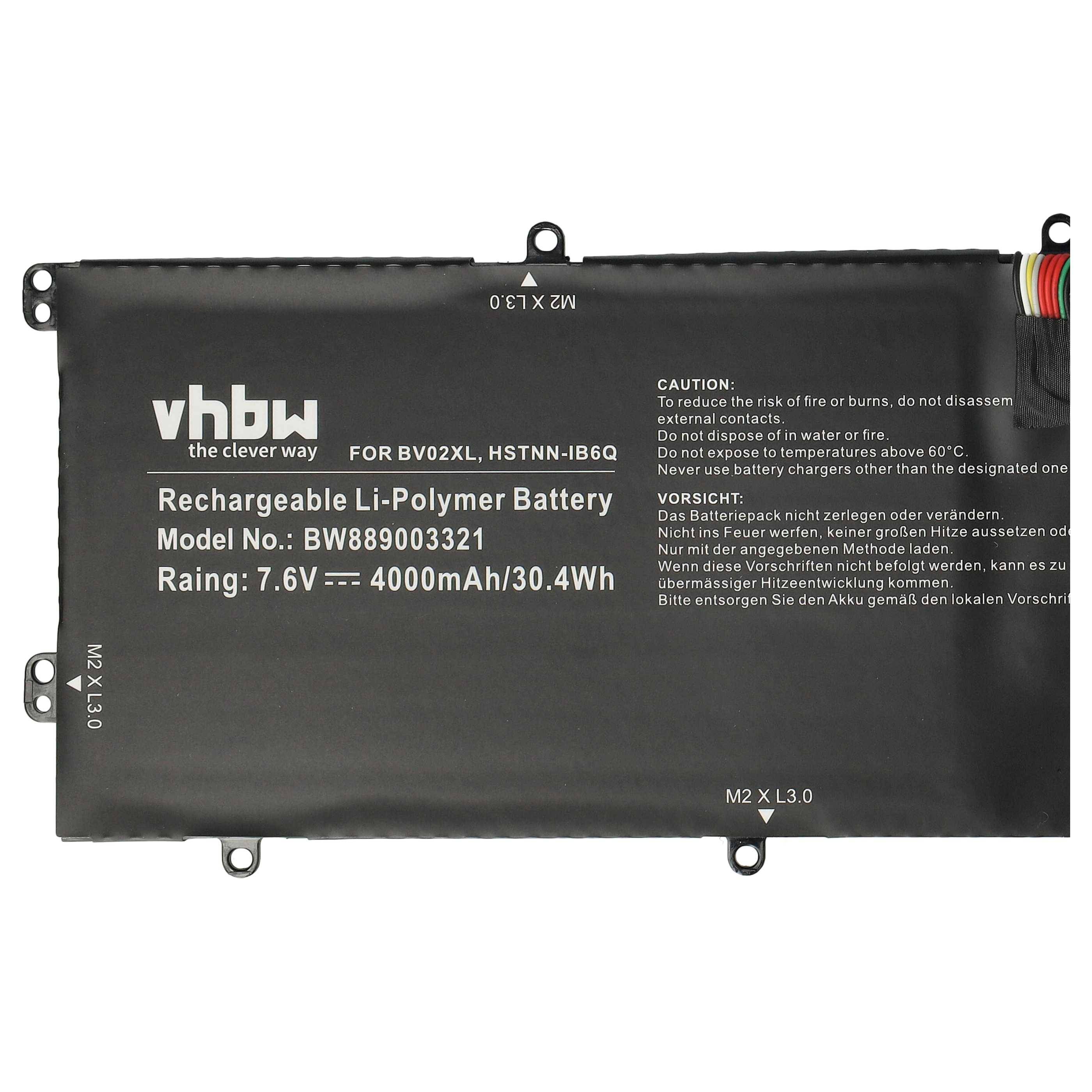 vhbw Akku kompatibel mit HP Envy X2 13-J020CA, X2 13-J012DX, X2 13-J011NW, X2 13-J011NF Notebook (4000 mAh, 7,6 V, Li-Polymer)