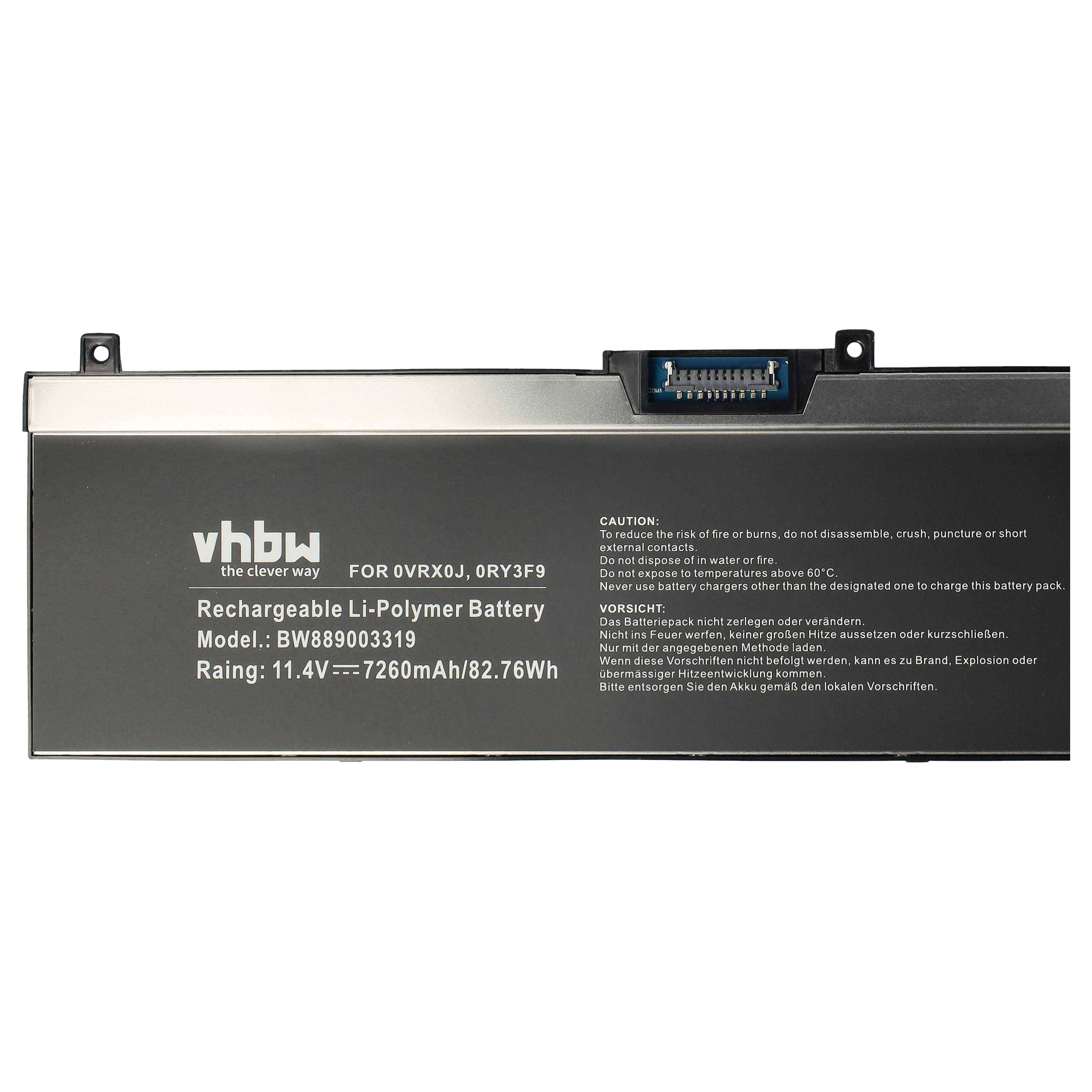 vhbw Akku Ersatz für Dell 0VRX0J, CJ18V, 451-BCGI, 7M0T6, 0WMRC77I, 5TF10, 0RY3F9 für Notebook (7260 mAh, 11,4 V, Li-Polymer)