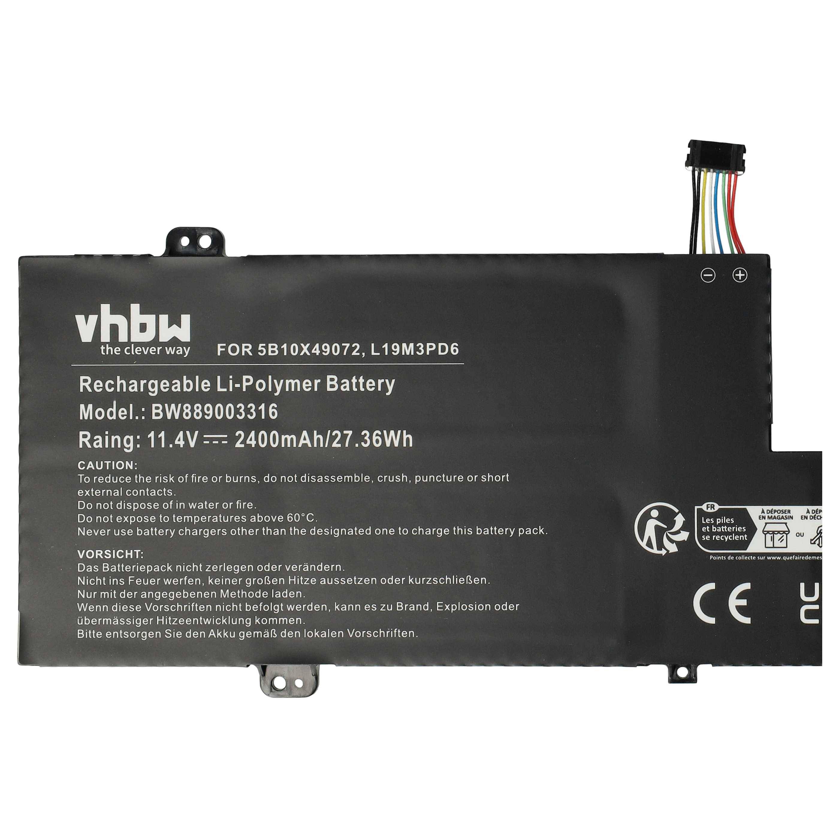 „Wiederaufladbare Li-Polymer-Batterie, Modell: BWB89003316, Nennwerte: 11,4V, 2400mAh/27,36Wh