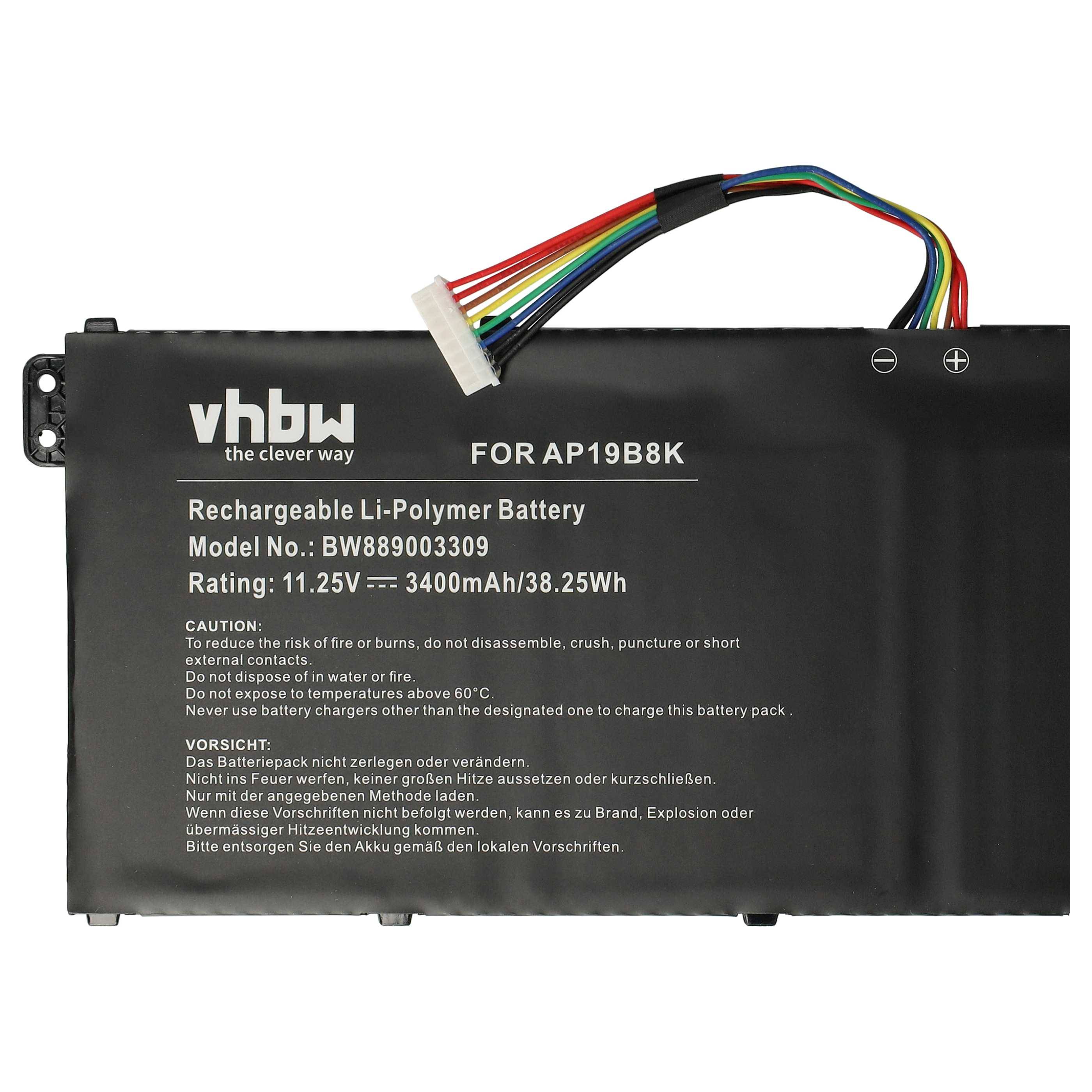 vhbw Akku kompatibel mit Acer Swift 3 SF314-57G-51ZA, SF314-57G-50ZR, SF314-57-78YK Notebook (3400 mAh, 11,25 V, Li-Polymer)