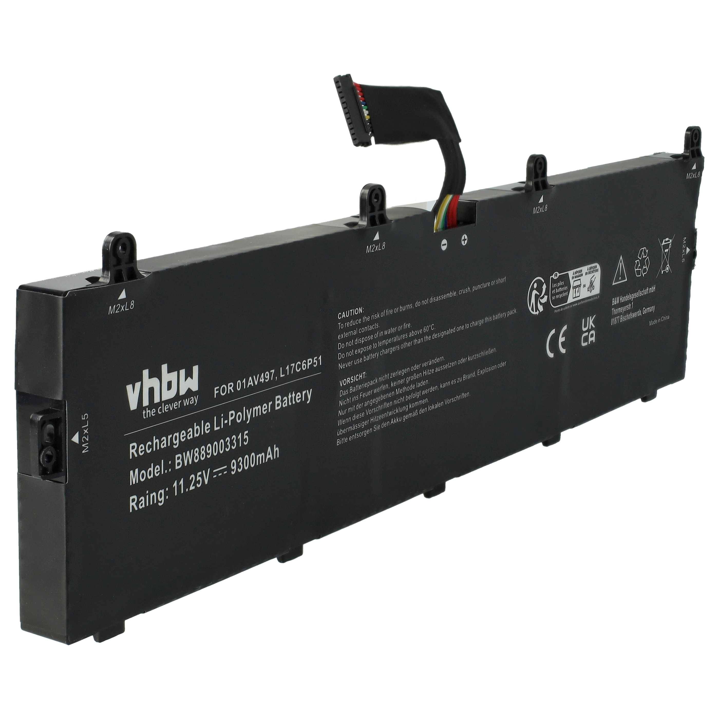 vhbw Akku kompatibel mit Lenovo ThinkPad P72 (20MB000JGE), P72 (20MB002UGE) Notebook (9300 mAh, 11,25 V, Li-Polymer)
