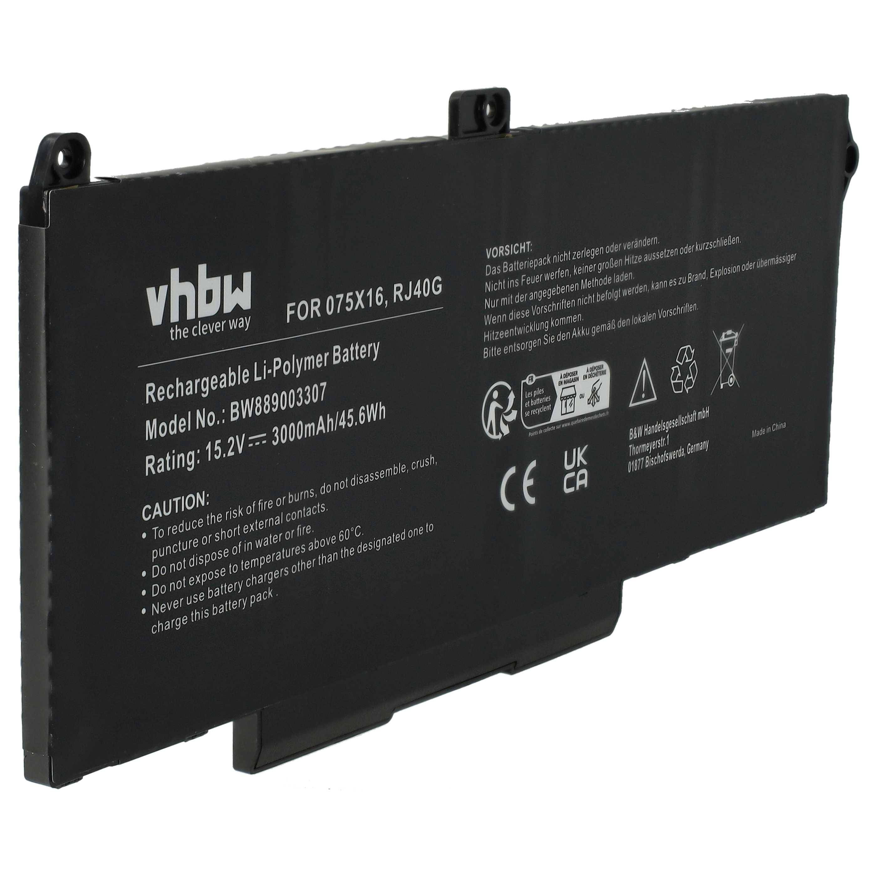 vhbw Akku kompatibel mit Dell Precision 15 3560 F3T9T, 15 3560 7RV10 Notebook (3000 mAh, 15,2 V, Li-Ion)