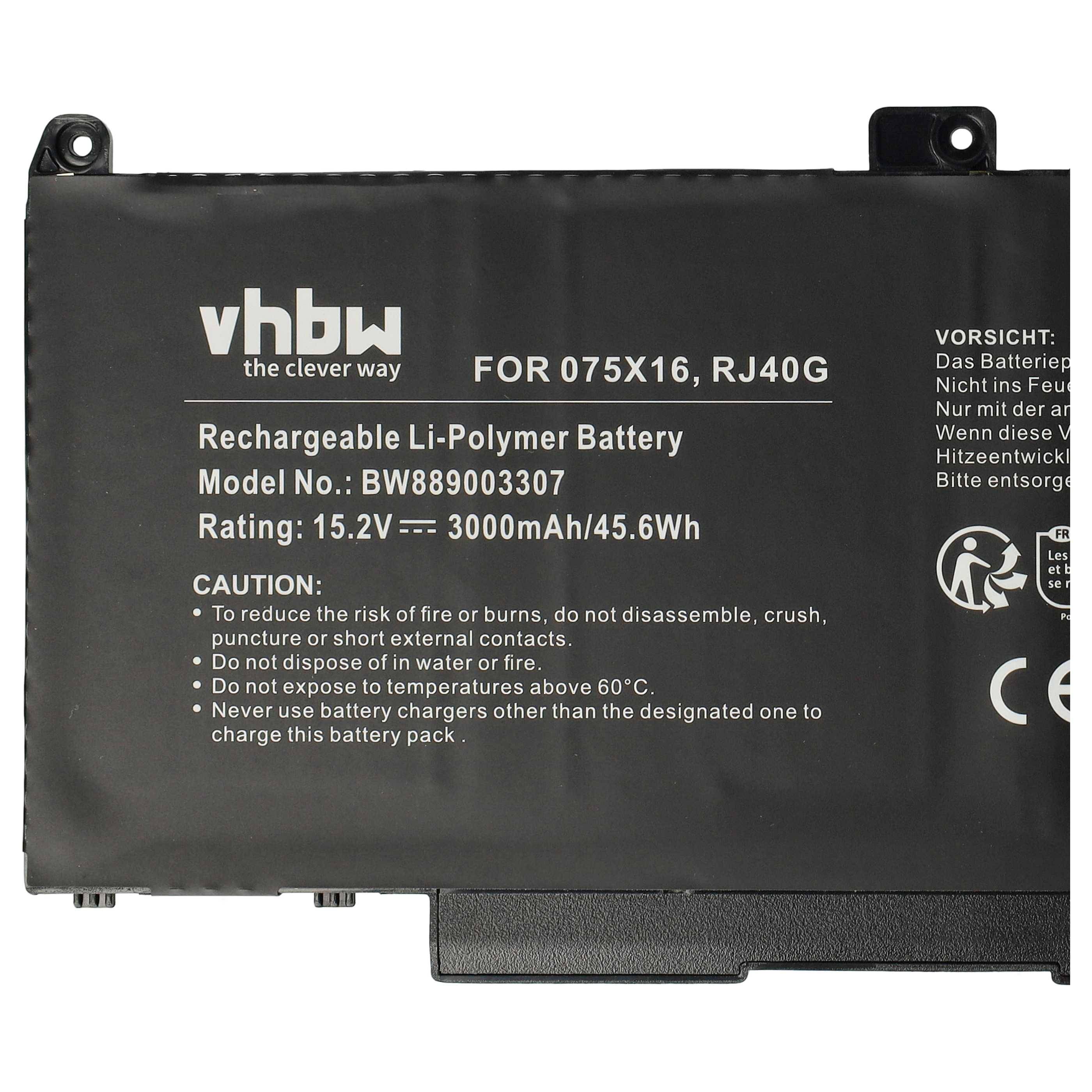 vhbw Akku kompatibel mit Dell Precision 15 3560 F3T9T, 15 3560 7RV10 Notebook (3000 mAh, 15,2 V, Li-Ion)