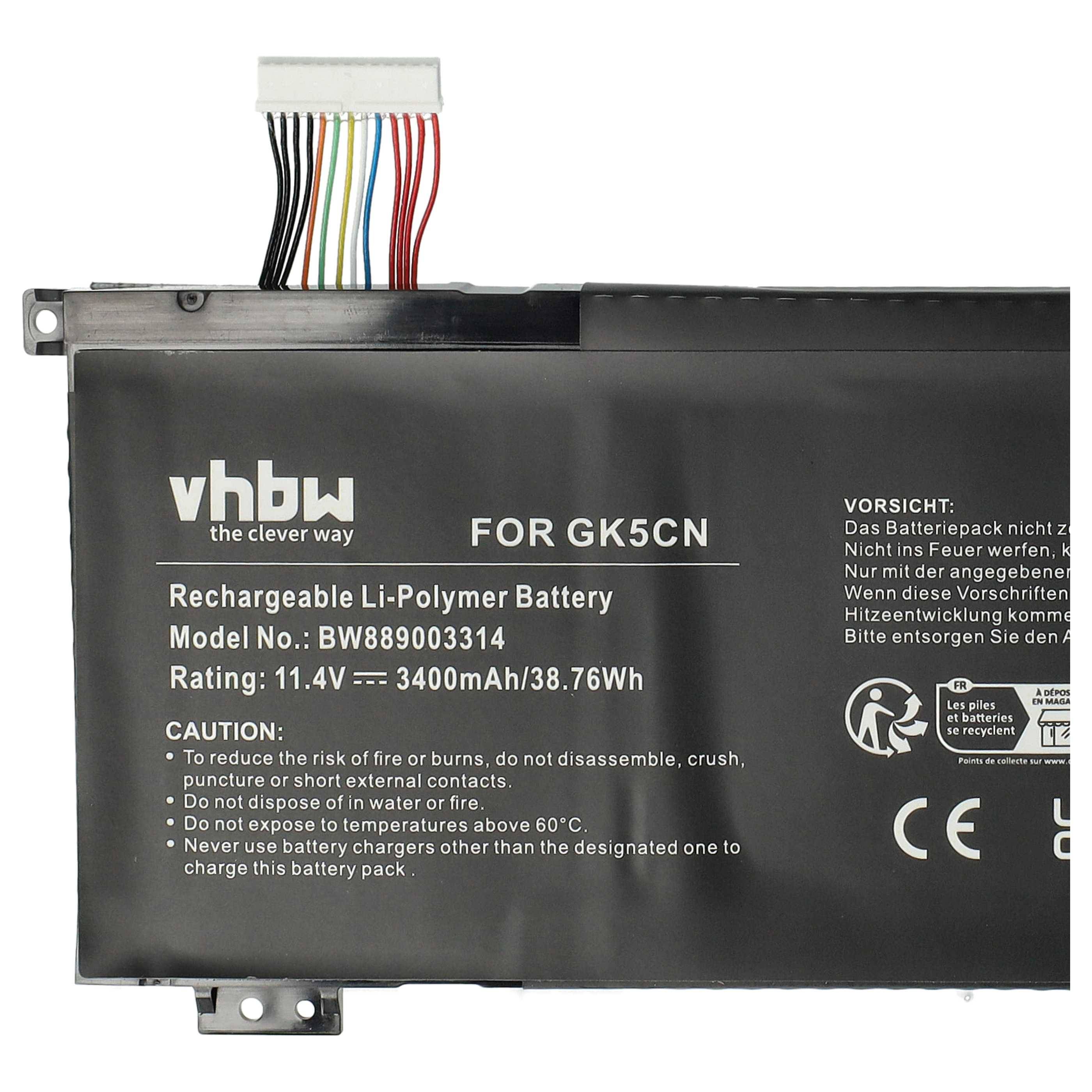 vhbw Akku Ersatz für Machenike GK5CN-00-13-3S1P-0, GK5CN-00-13-4S1P-0 für Notebook (3400 mAh, 11,4 V, Li-Polymer)