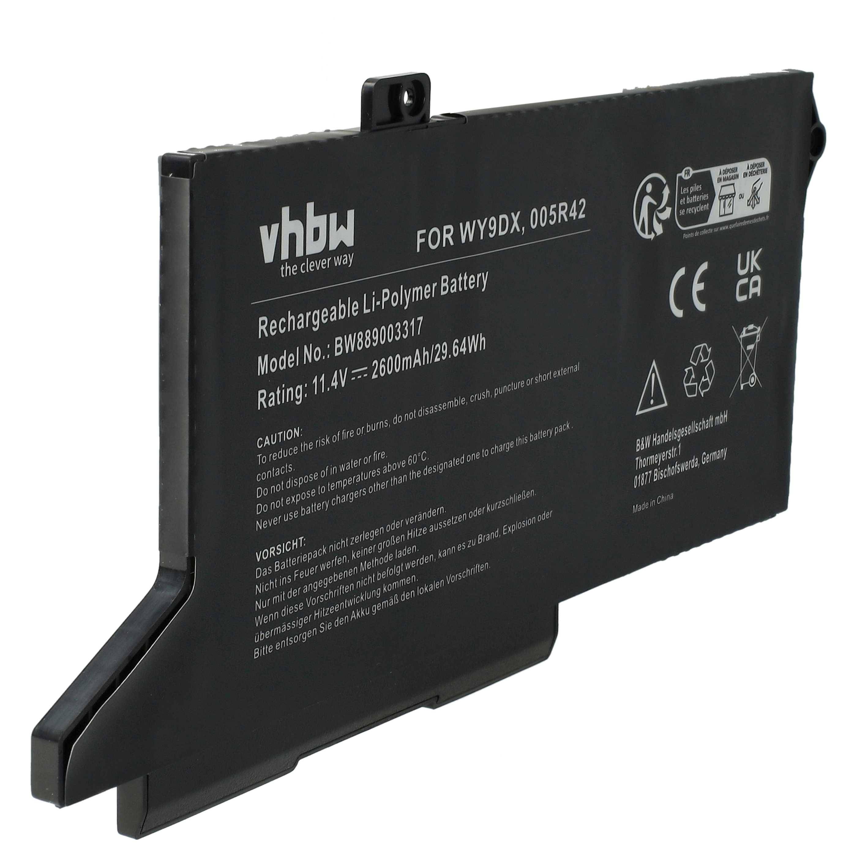 vhbw Akku kompatibel mit Dell Latitude 5520, 5420 Notebook (2600 mAh, 11,4 V, Li-Polymer)