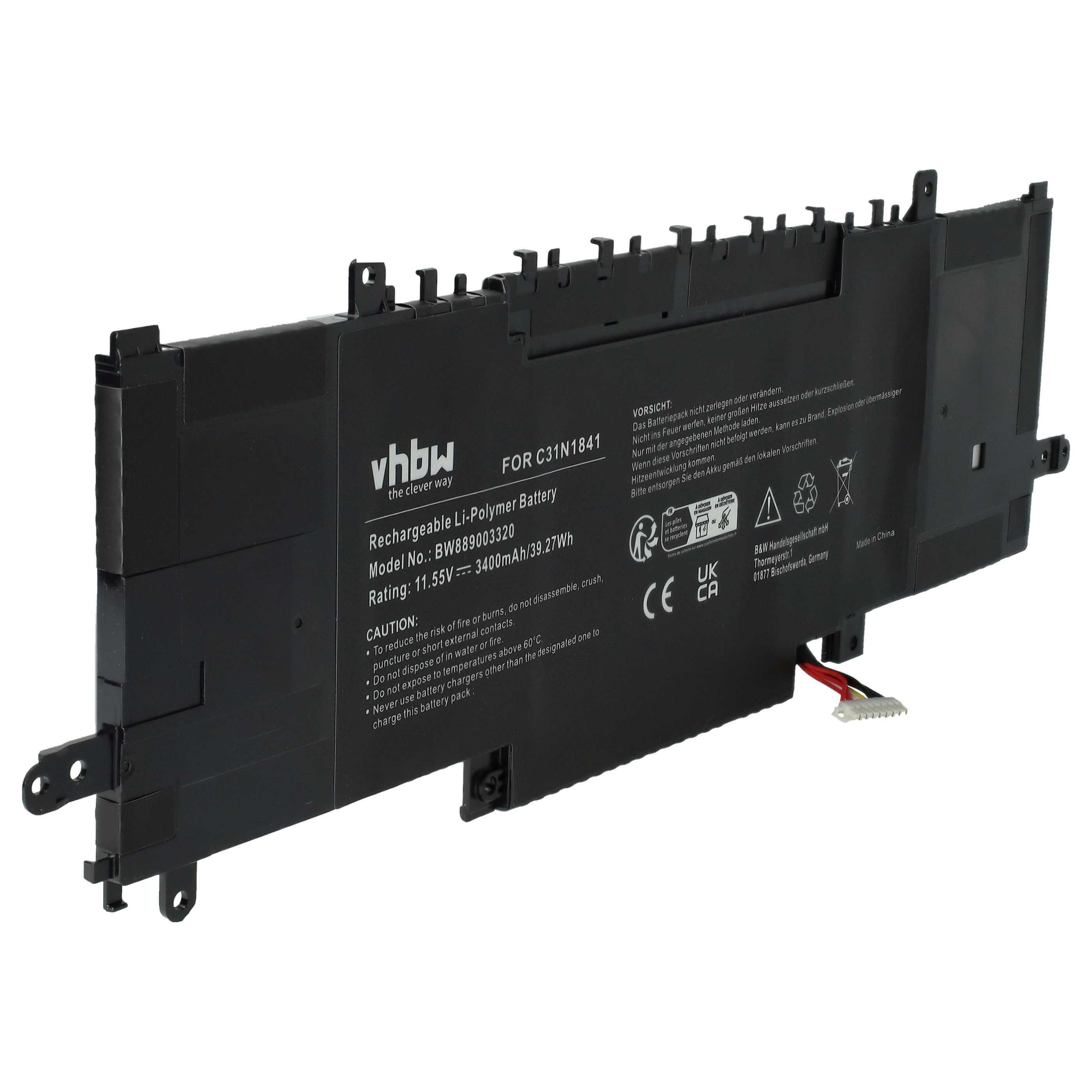 vhbw Akku kompatibel mit Asus ZenBook 14 UX434FLC-A5217T, 14 UX434FLC-A5232T Notebook (3400 mAh, 11,55 V, Li-Polymer)