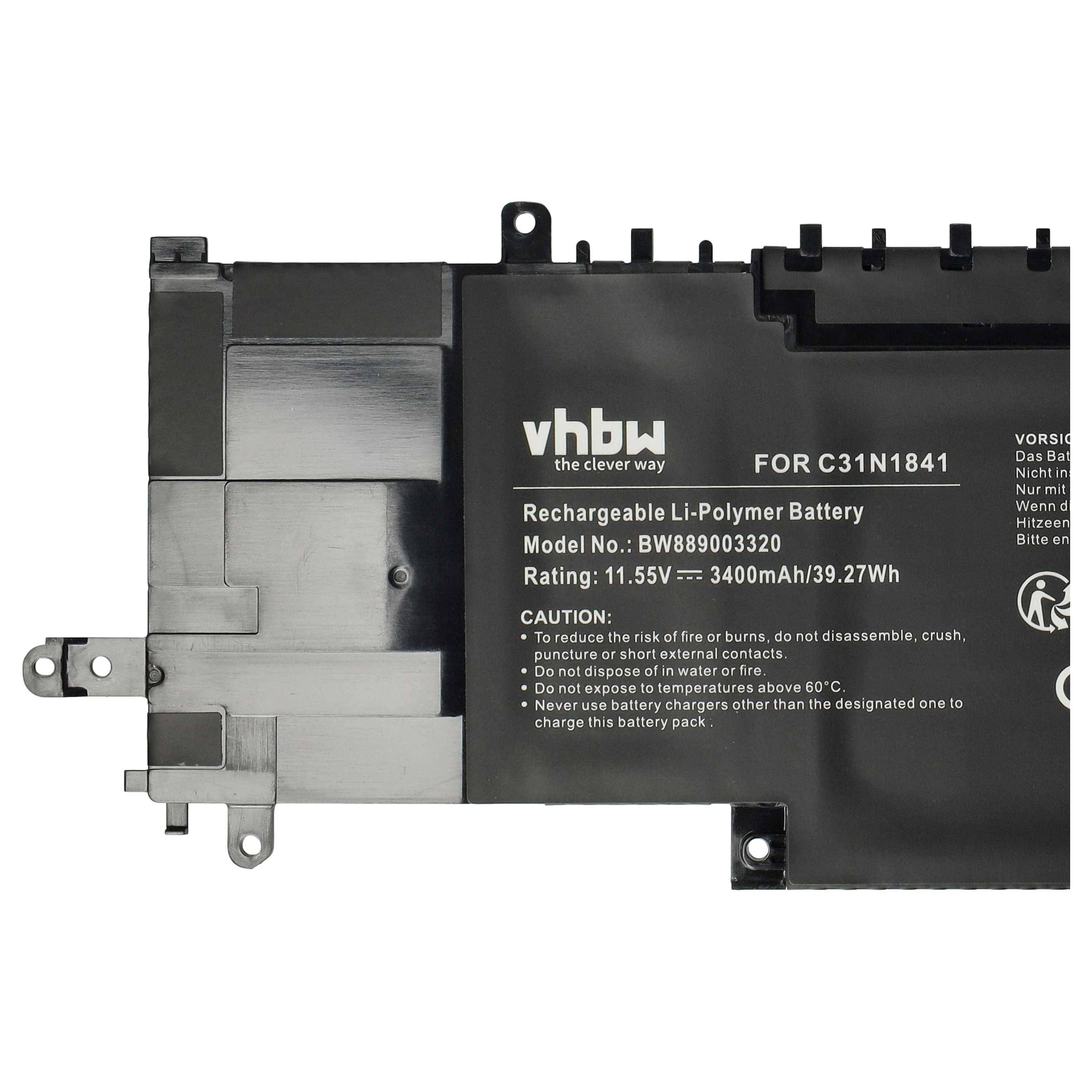 vhbw Akku kompatibel mit Asus ZenBook 14 UX434FLC-A6358TS, 14 UX434FLC-A6269T Notebook (3400 mAh, 11,55 V, Li-Polymer)